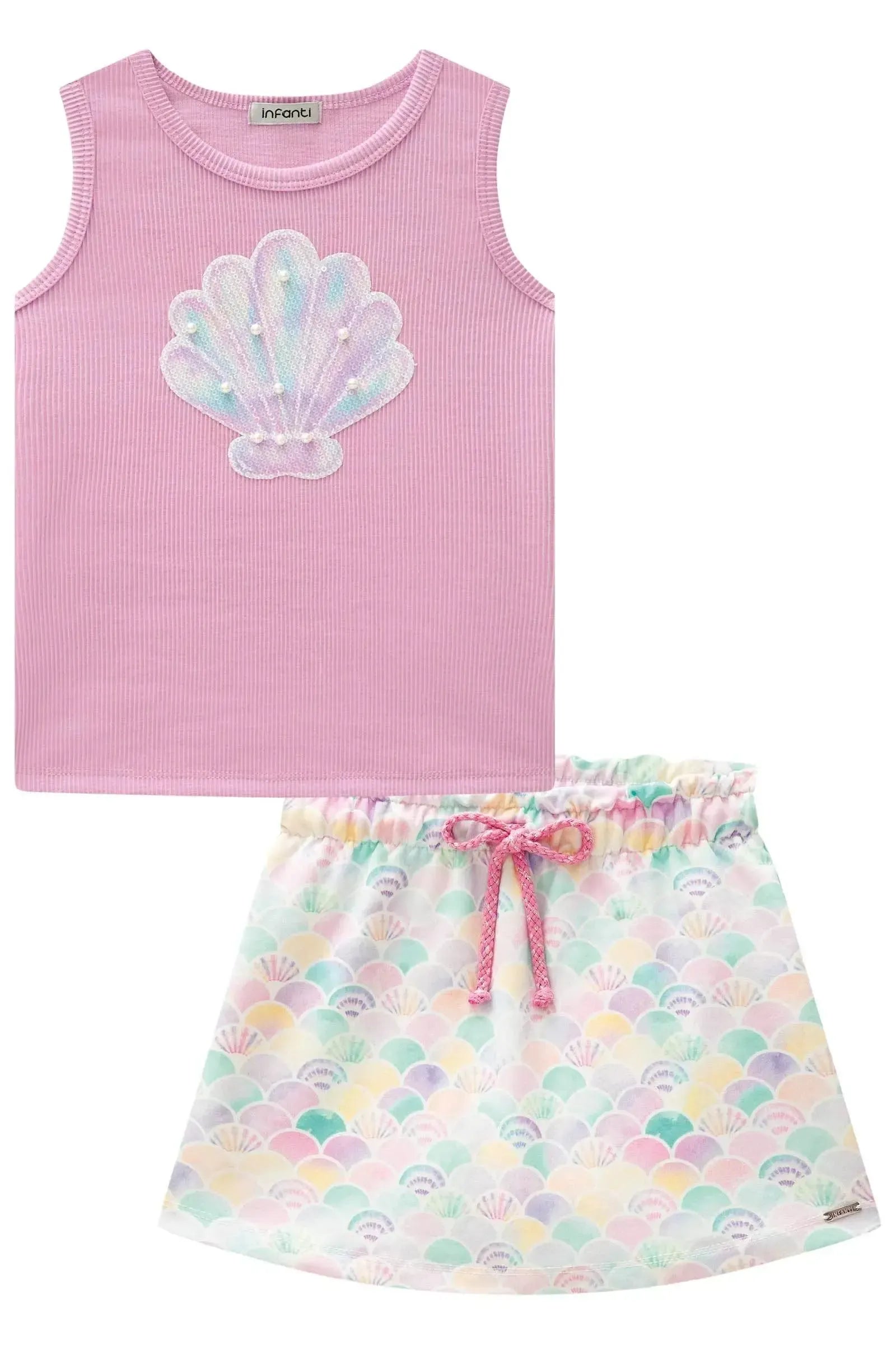 Conjunto de Blusa Regata em Soft Line e Short Saia em Molecotton 84312 Infanti Infantil Menina