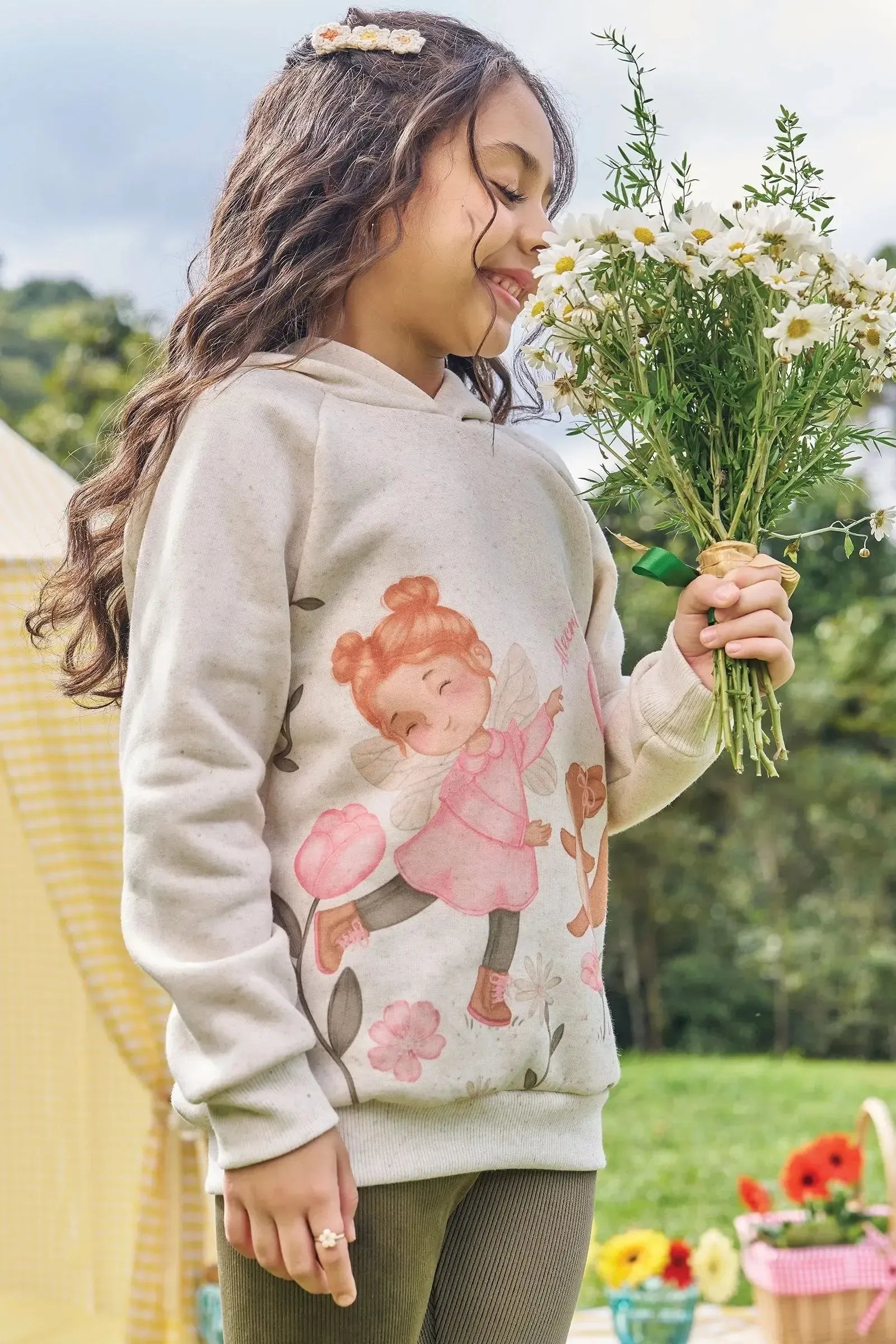 Conjunto de Blusão Alongado em Moletom Linho com Pelúcia e Calça Legging em Cotelê Suede 89911 Kukiê Infantil Menina