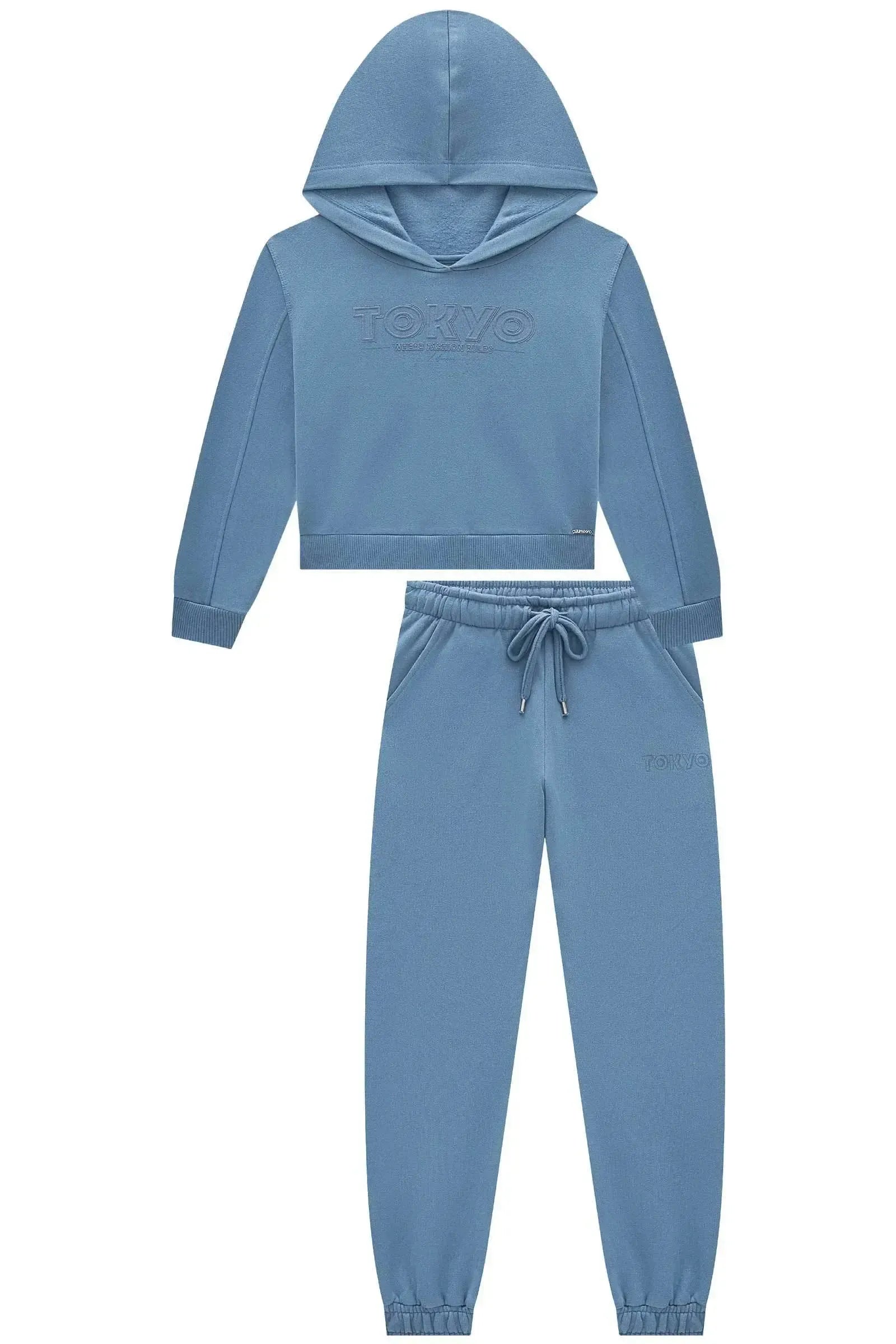 Conjunto de Blusão Boxy com Capuz e Calça Jogger em Moletom com Pelúcia 91712 Lilimoon Teen Menina