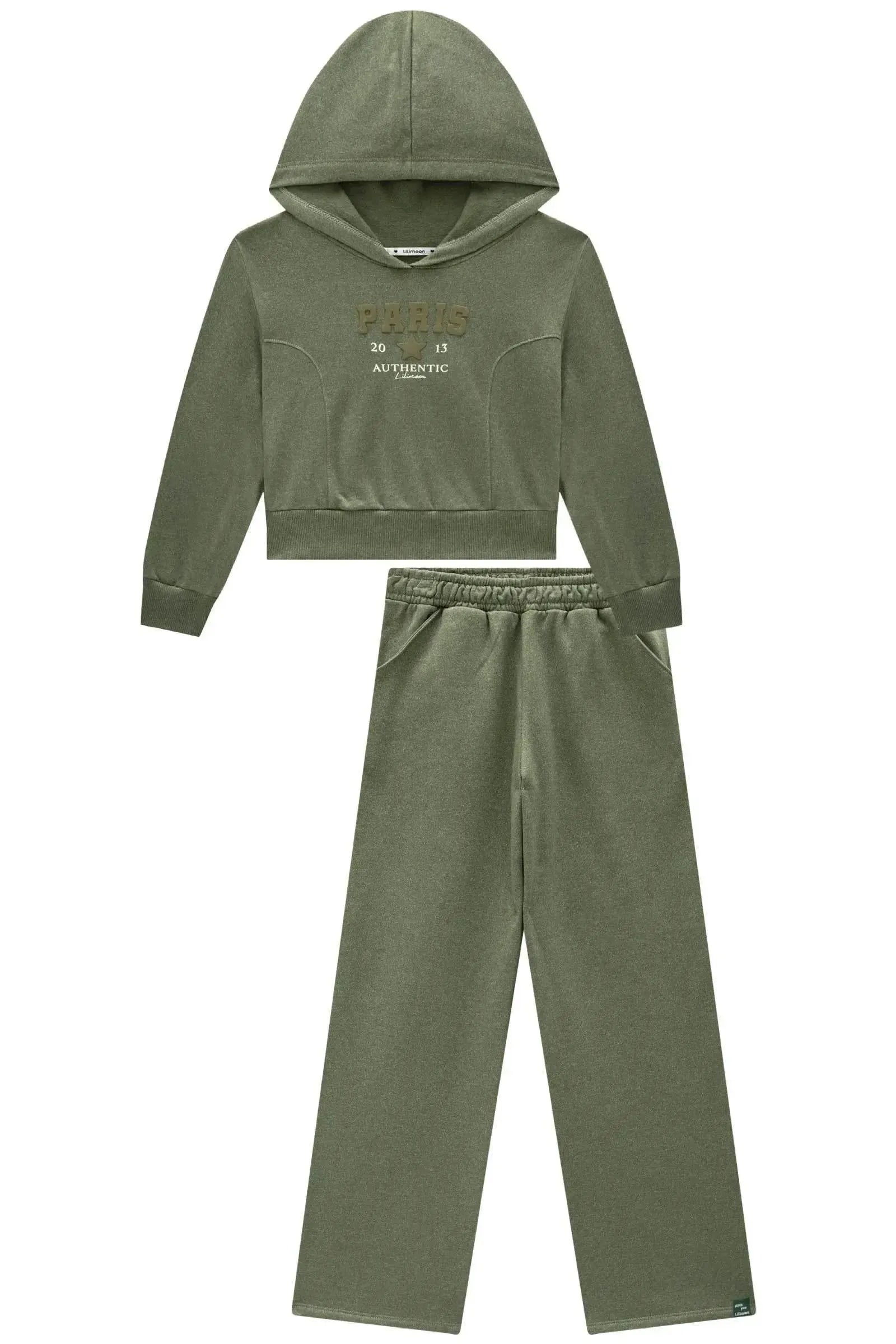 Conjunto de Blusão Boxy com Capuz e Calça Reta em Moletom Diferenciado com Pelúcia 92220 Lilimoon Teen Menina