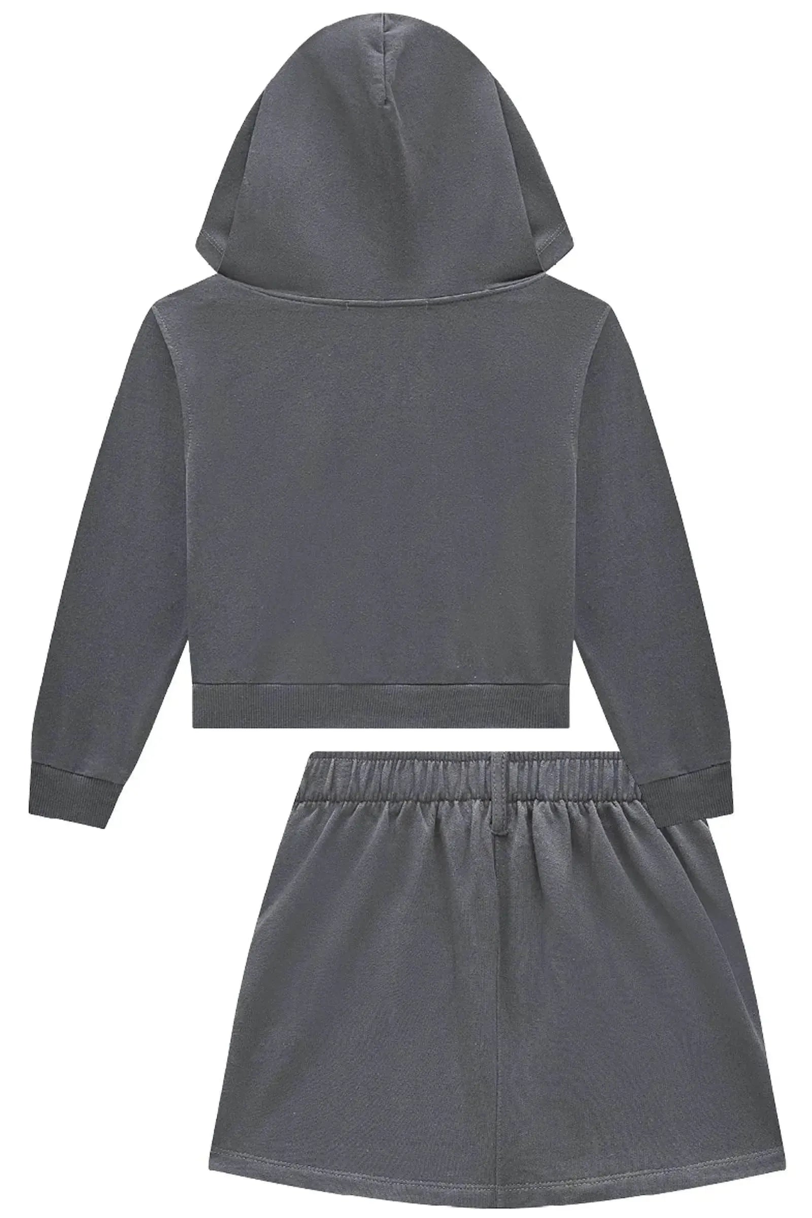 Conjunto de Blusão Boxy com Capuz e Saia em Moletom sem Pelúcia 91672 Lilimoon Teen Menina