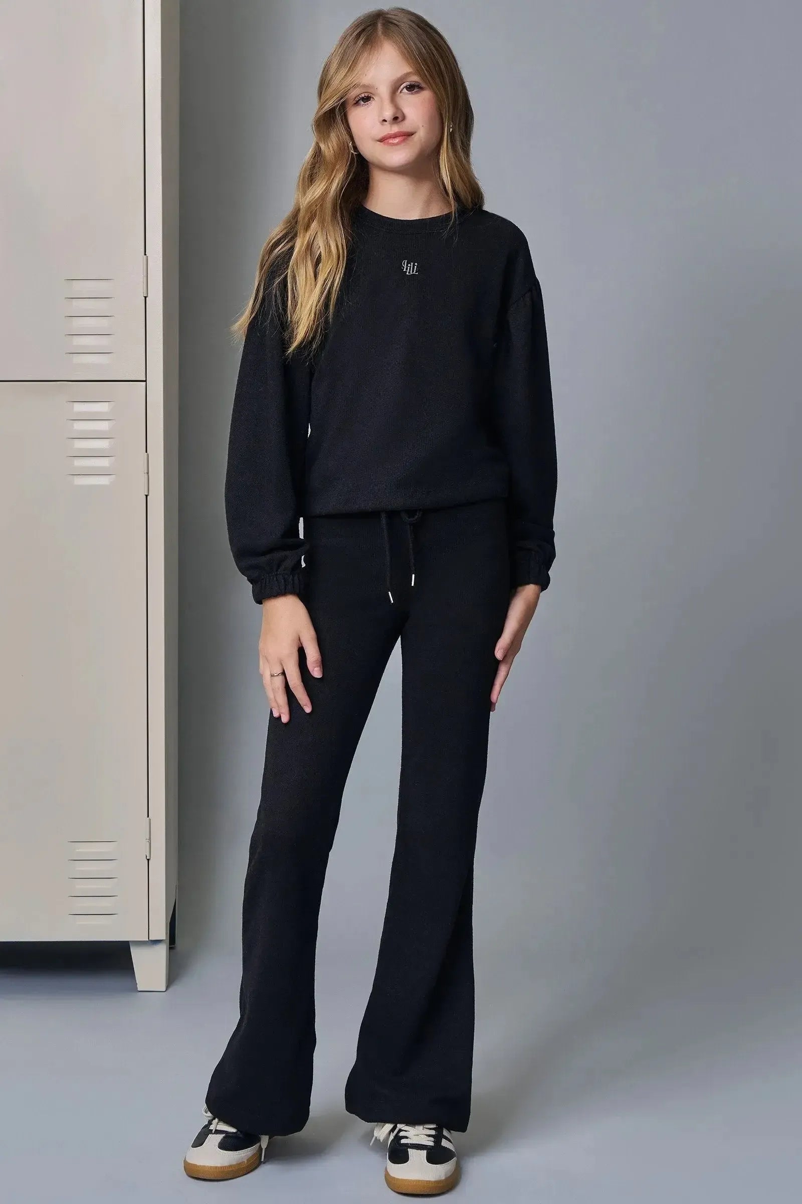 Conjunto de Blusão Boxy e Calça Flare em Tricot Melange 90716 Lilimoon Teen Menina