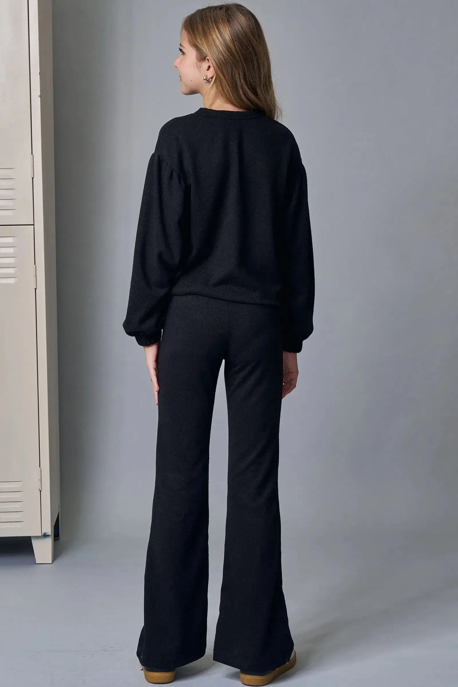 Conjunto de Blusão Boxy e Calça Flare em Tricot Melange 90716 Lilimoon Teen Menina