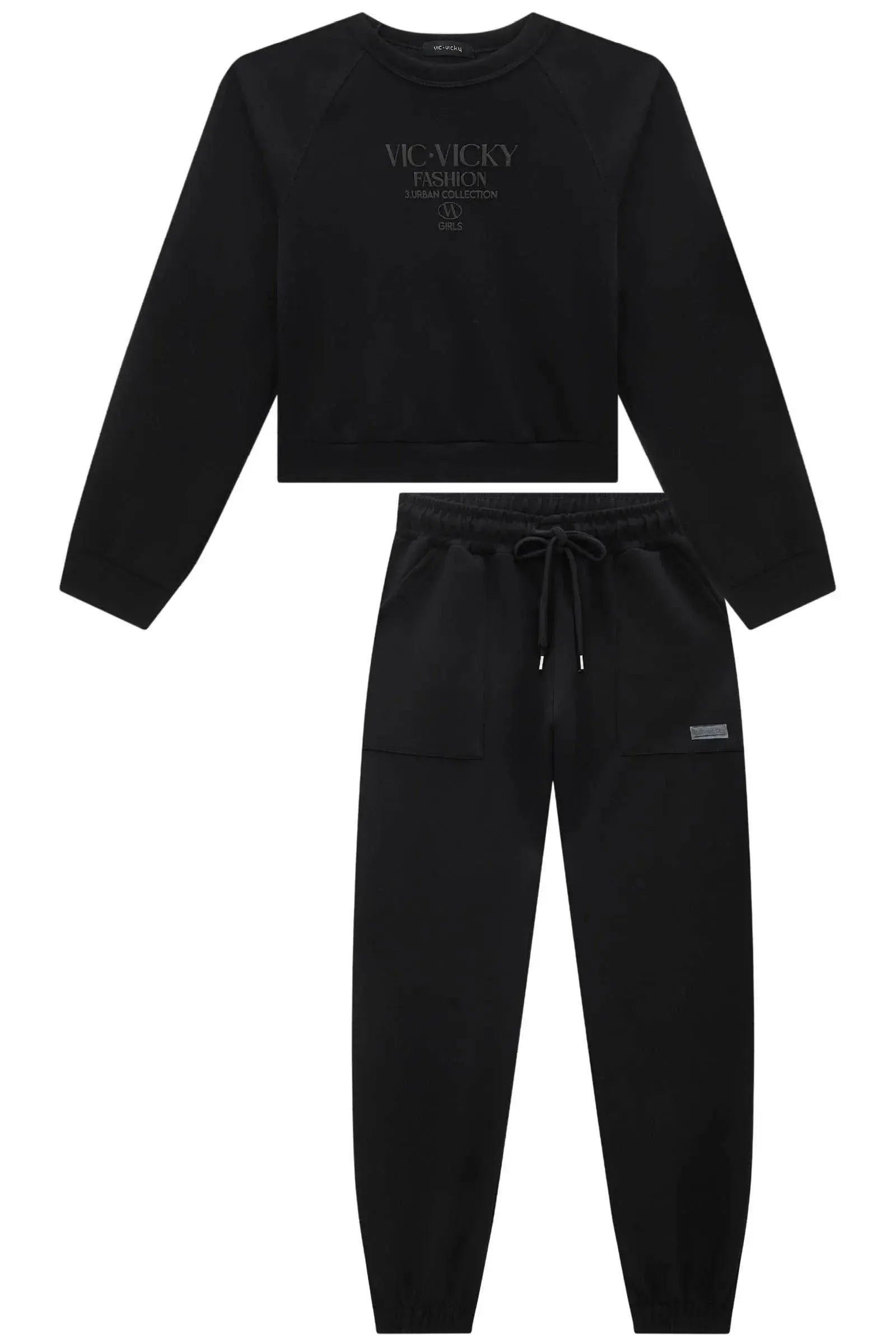 Conjunto de Blusão Boxy e Calça Jogger em Tecno New 91996 Vic&Vicky Teen Menina