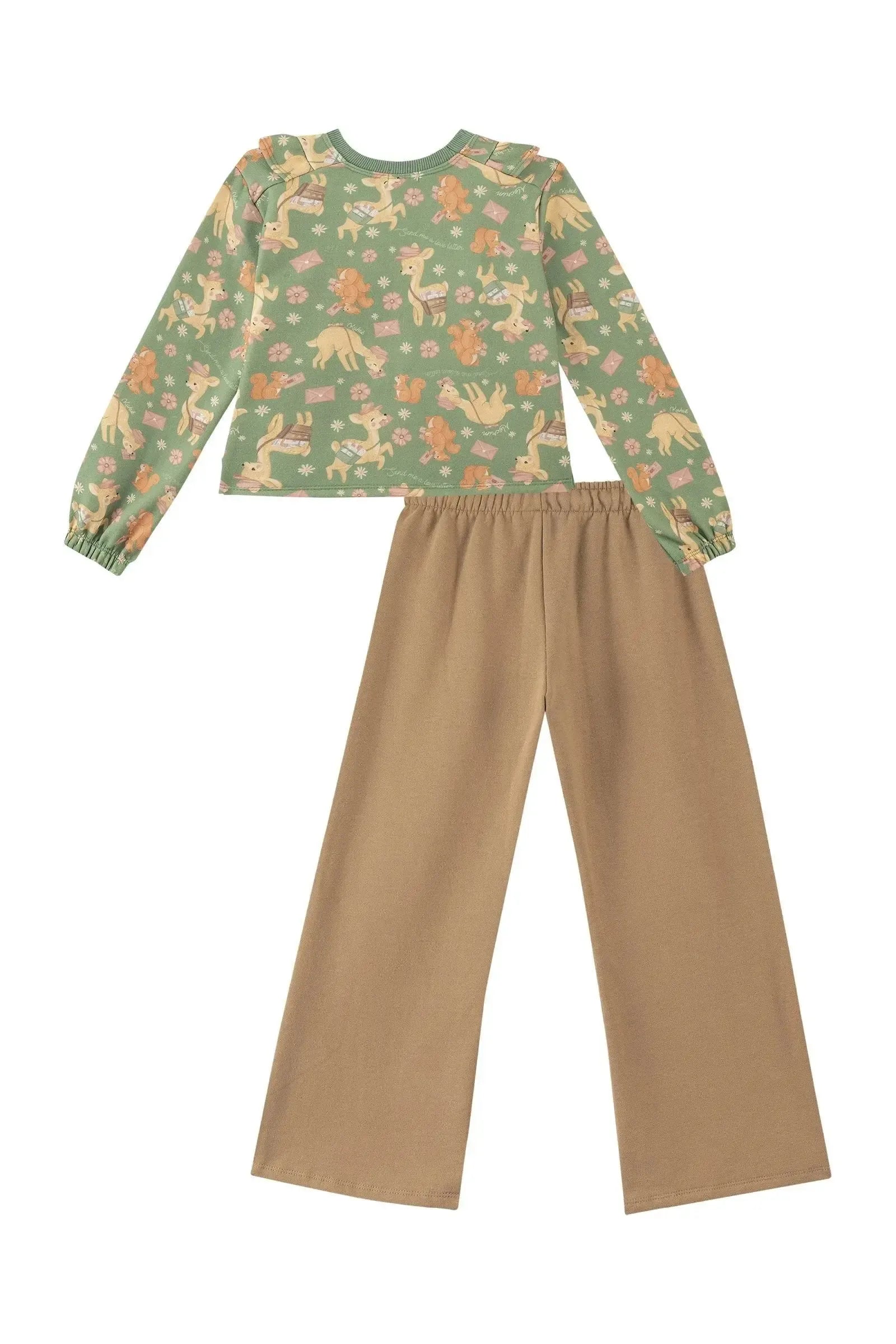 Conjunto de Blusão Boxy e Calça Wide Leg em Moletom com Pelúcia 89907 Kukiê Infantil Menina