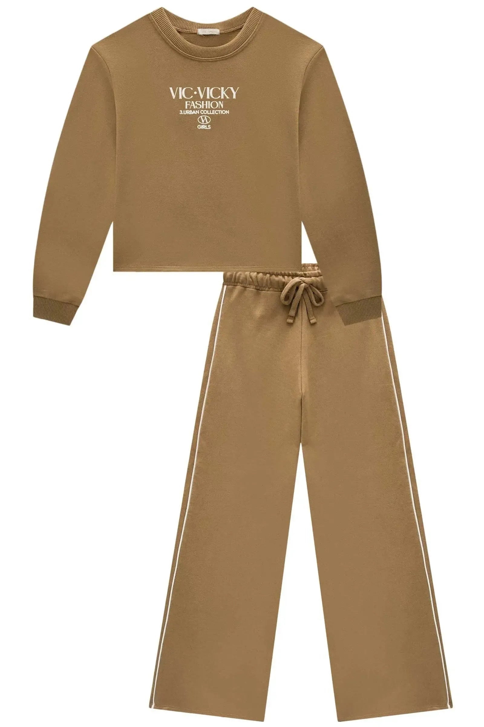 Conjunto de Blusão Boxy e Calça Wide Leg em Moletom sem Pelúcia 90847 Vic&Vicky Teen Menina