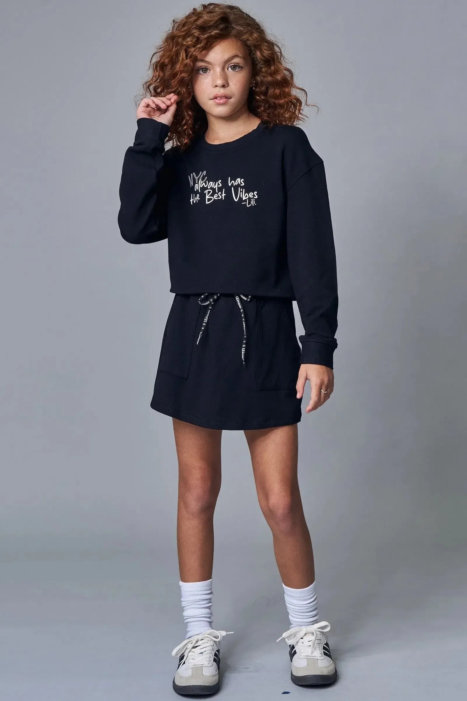 Conjunto de Blusão Boxy e Short Saia em Molevisco 91669 Lilimoon Teen Menina