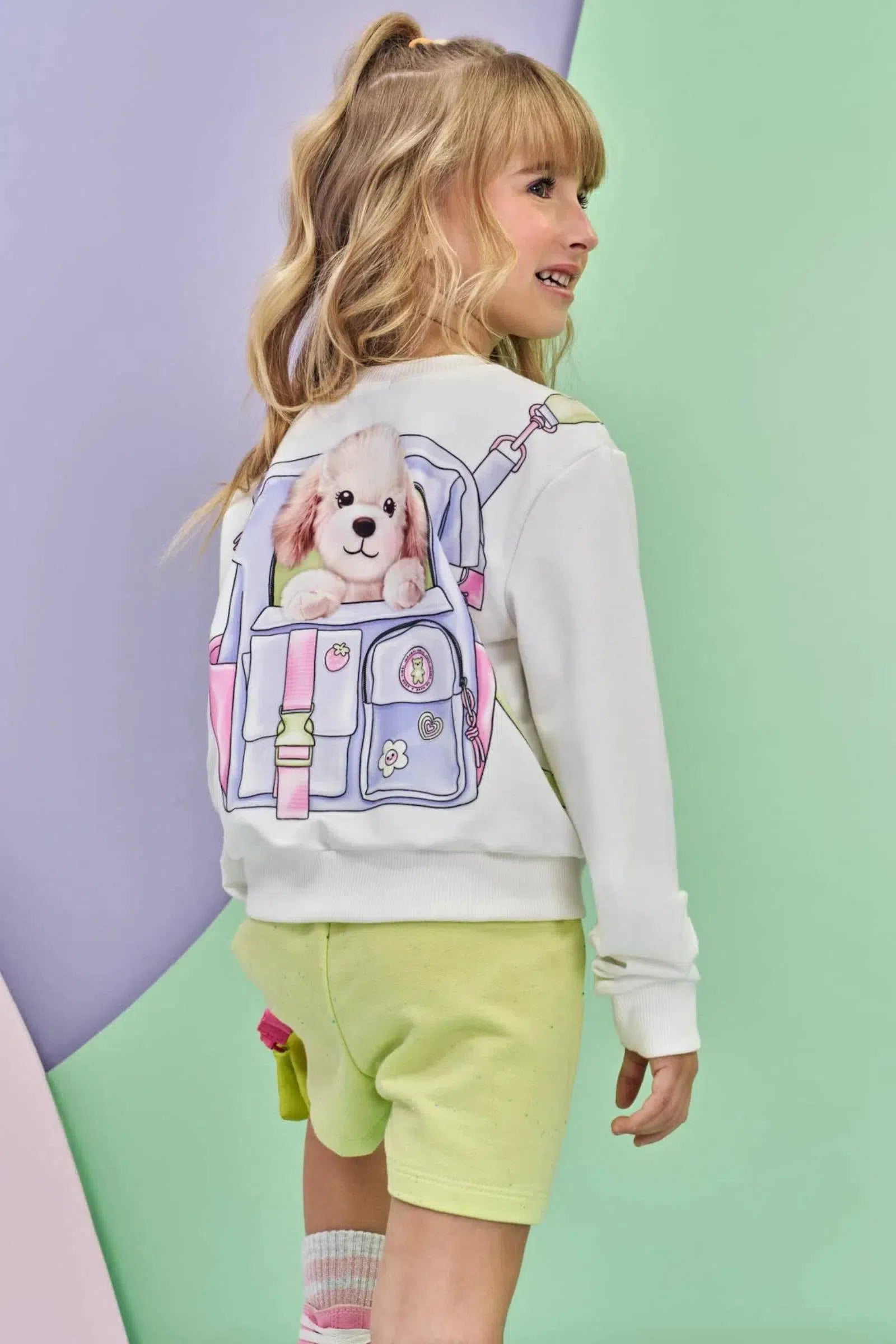 Conjunto de Blusão Boxy em Molecotton e Short Saia em Moletom Botonê sem Pelúcia 80628 Infanti Infantil Menina