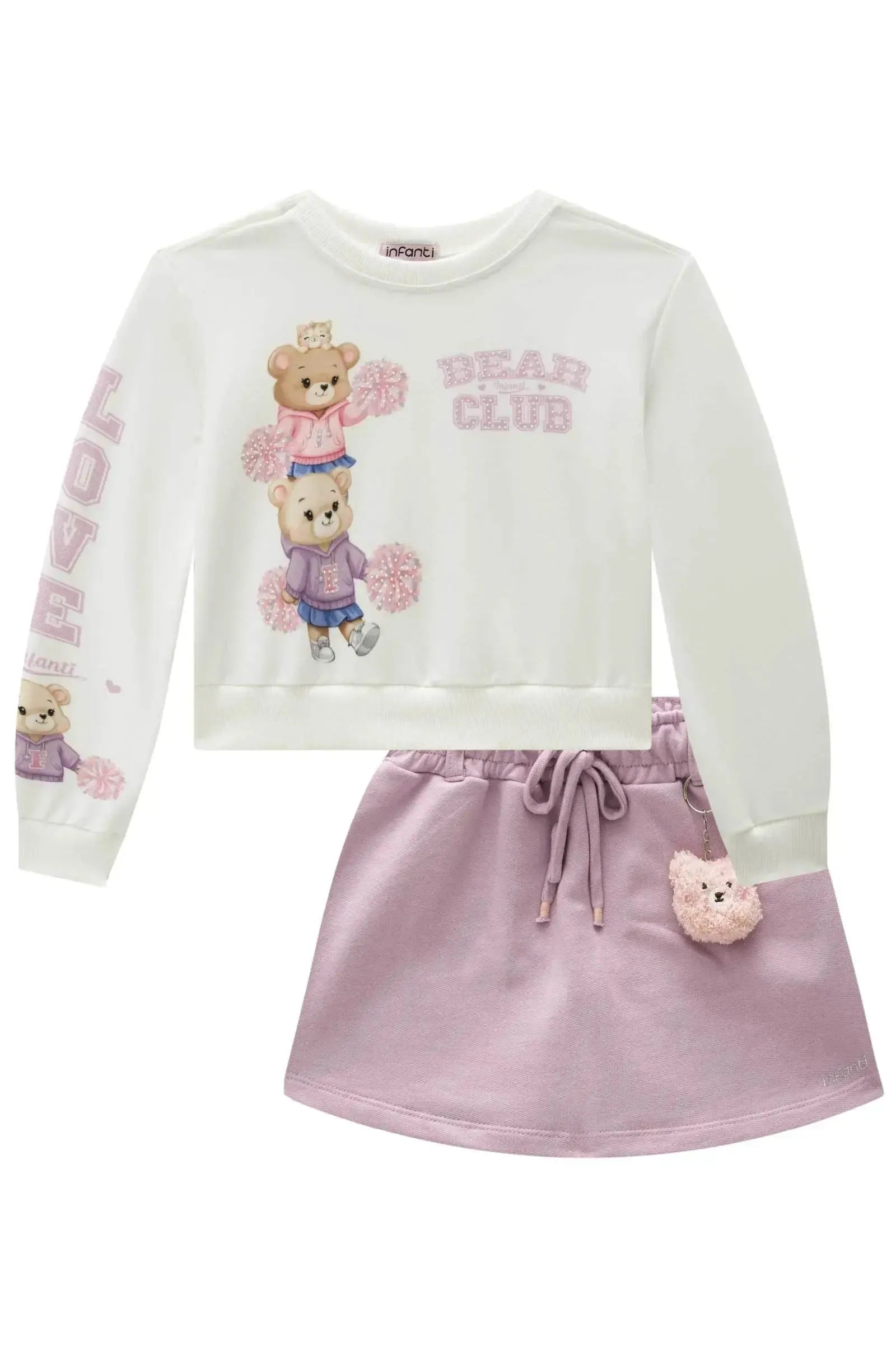 Conjunto de Blusão Boxy em Molecotton e Shorts Saia em Moletom sem Pelúcia 90829 Infanti Infantil Menina