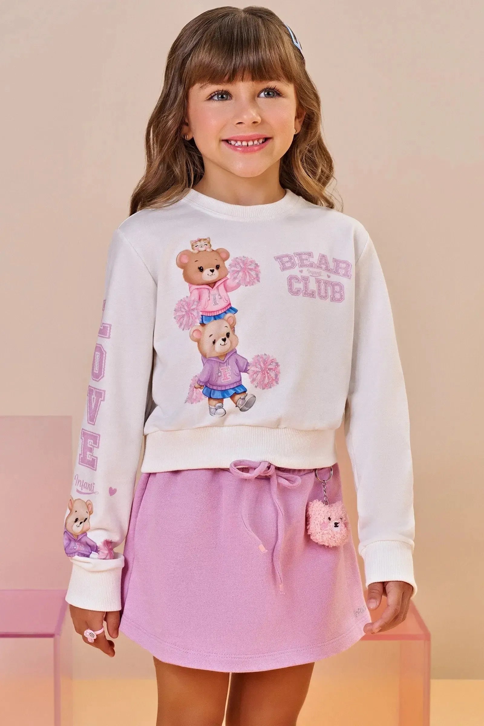 Conjunto de Blusão Boxy em Molecotton e Shorts Saia em Moletom sem Pelúcia 90829 Infanti Infantil Menina