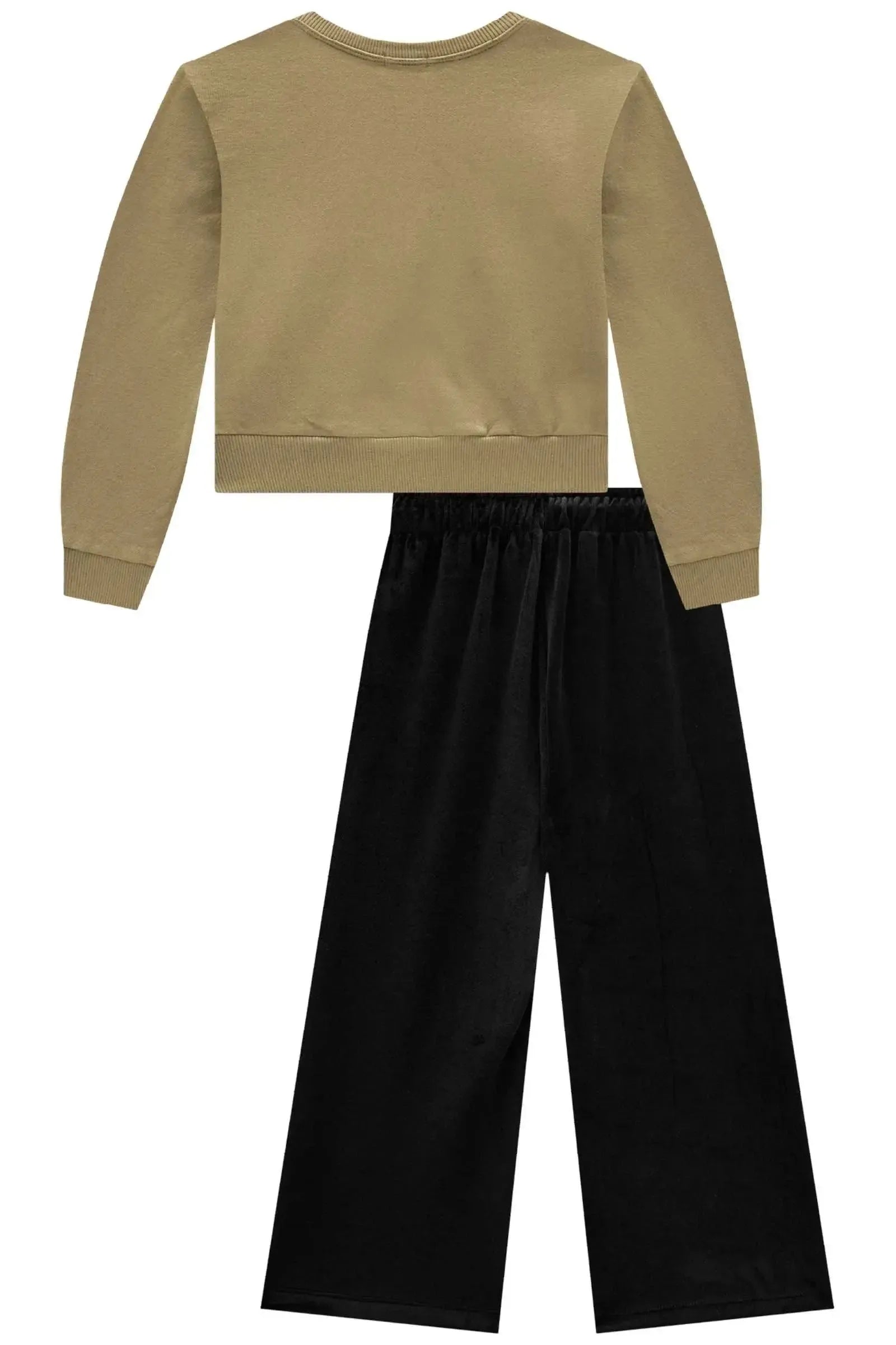 Conjunto de Blusão Boxy em Moletom com Pelúcia e Calça Wide Leg em Veludo com Elastano 92587 Infanti Infantil Menina