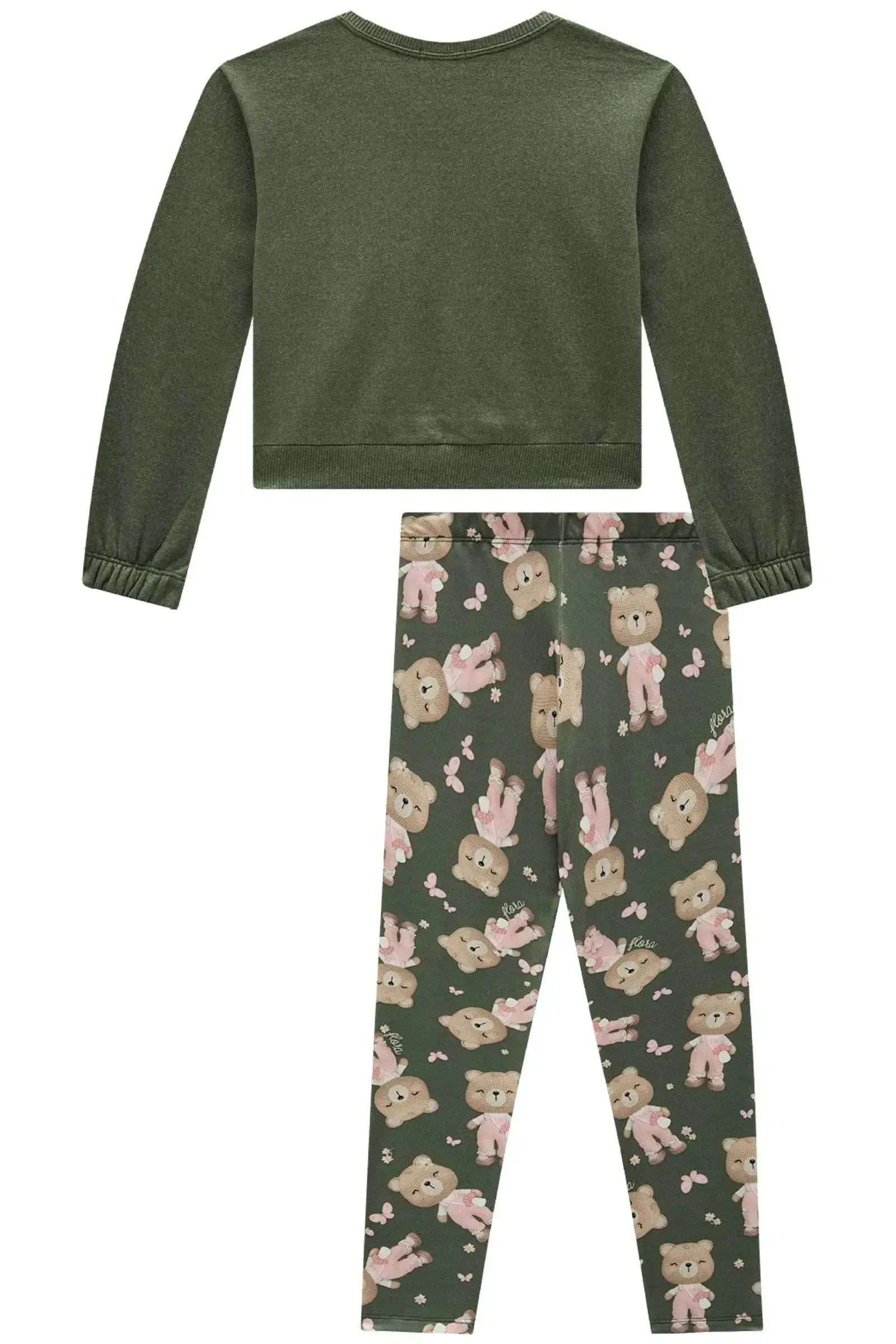 Conjunto de Blusão Boxy em Moletom Diferenciado com Pelúcia com Calça Legging em Termoskin 90492 Infanti Infantil Menina