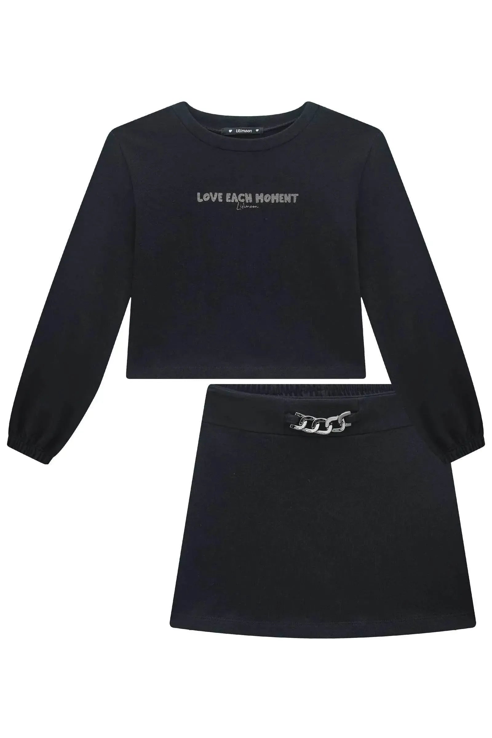 Conjunto de Blusão Cropped e Short Saia em Moletwill 89652 Lilimoon Teen Menina