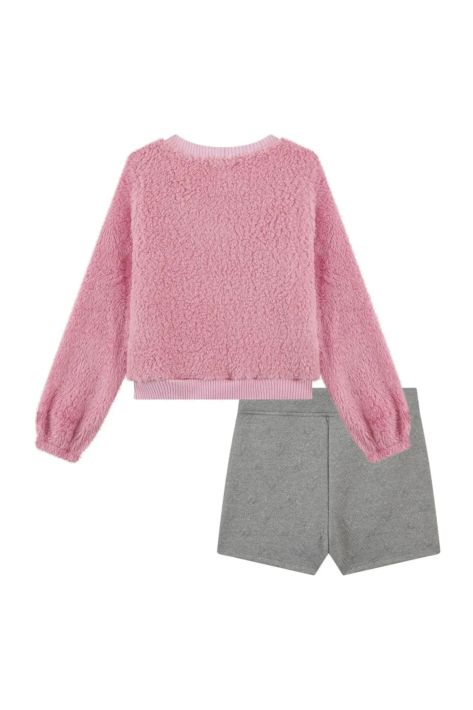 Conjunto de Blusão de Pelo Carneirinho e Short Saia em Malha Matelassê 90824 Kukiê Infantil Menina