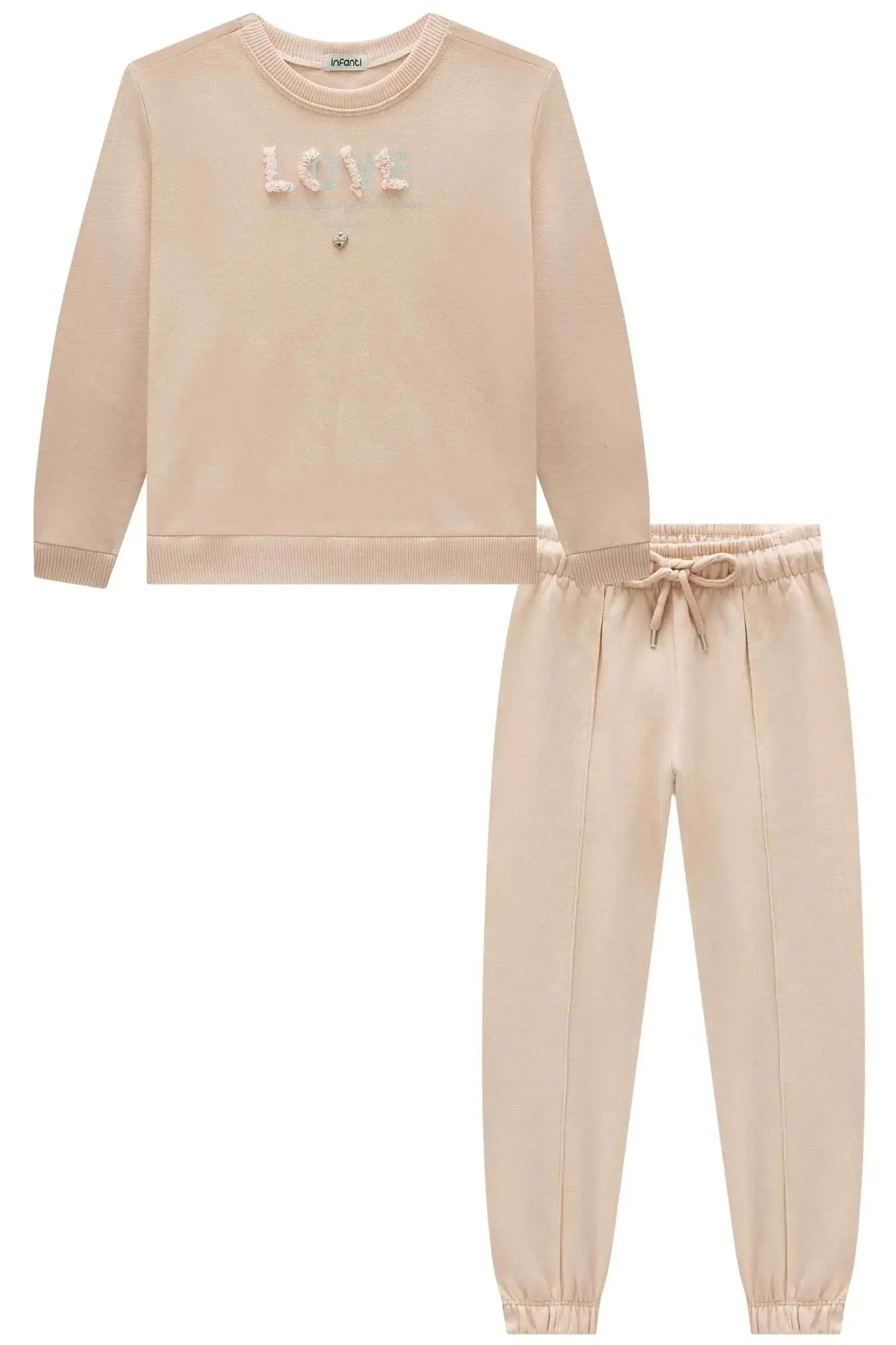 Conjunto de Blusão e Calça Jogger em Moletom com Pelúcia 91944 Infanti Infantil Menina