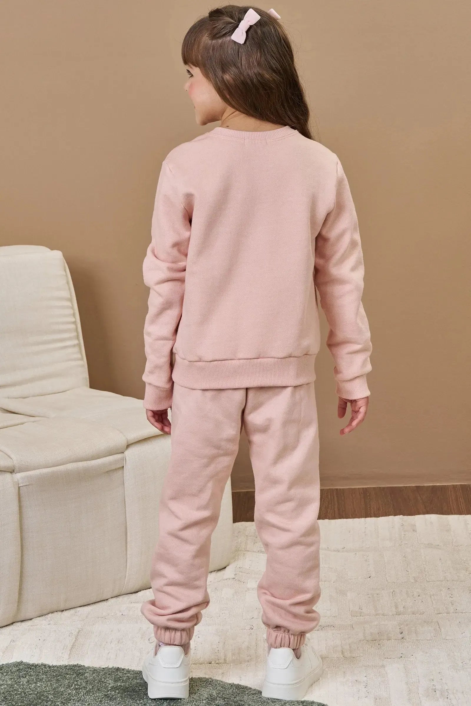Conjunto de Blusão e Calça Jogger em Moletom com Pelúcia 91944 Infanti Infantil Menina