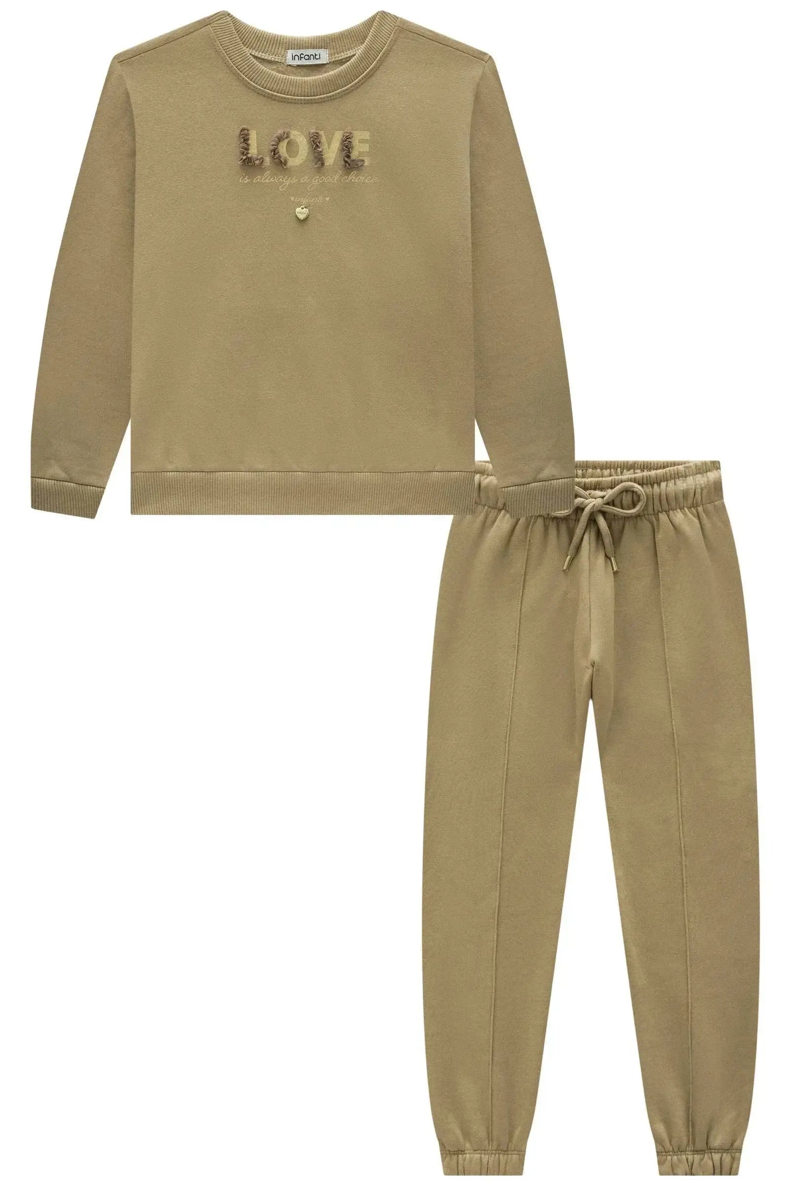Conjunto de Blusão e Calça Jogger em Moletom com Pelúcia 91944 Infanti Infantil Menina