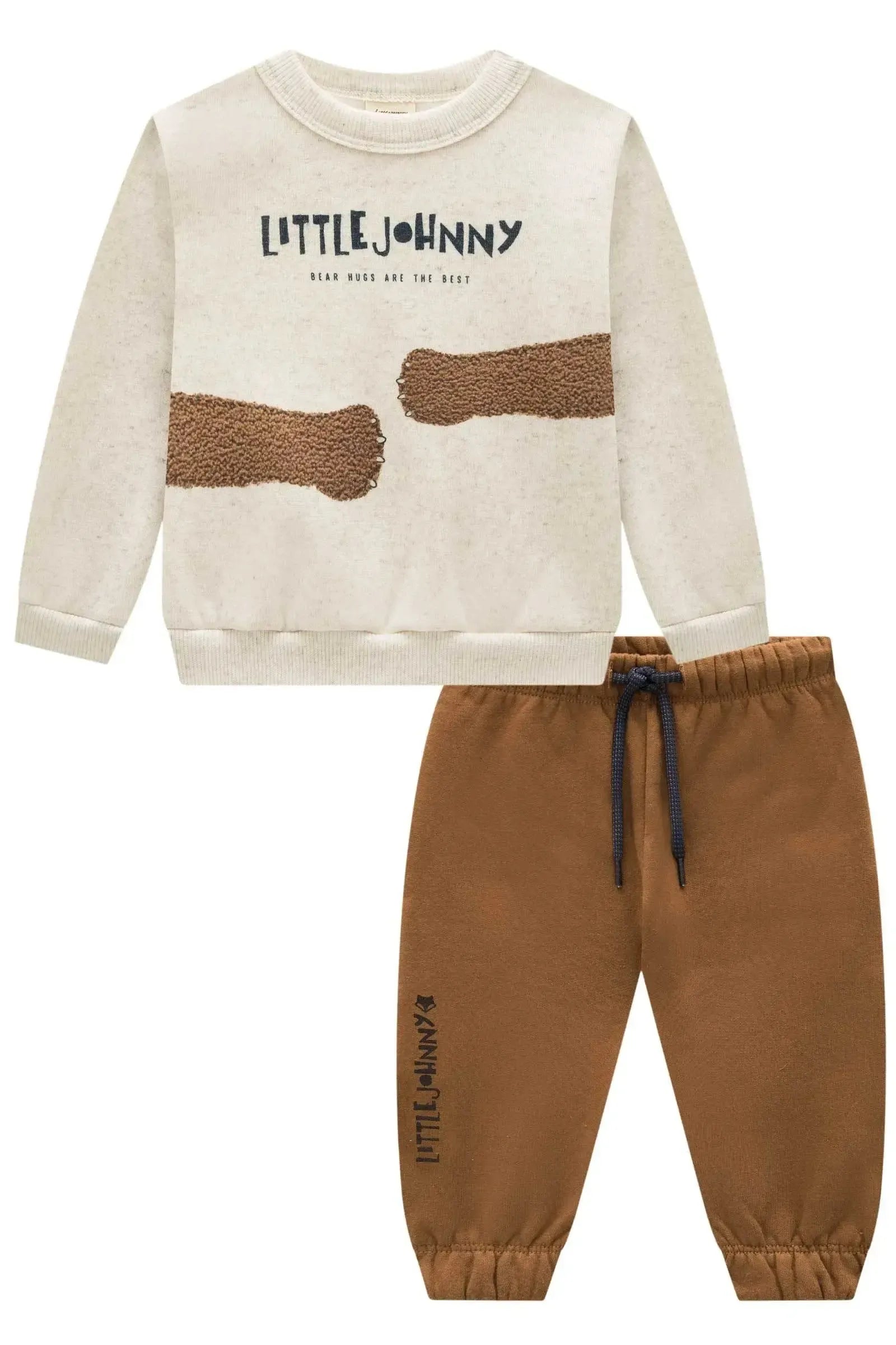 Conjunto de Blusão e Calça Jogger em Moletom Linho com Pelúcia 91838 Johnny Fox Bebê Menino