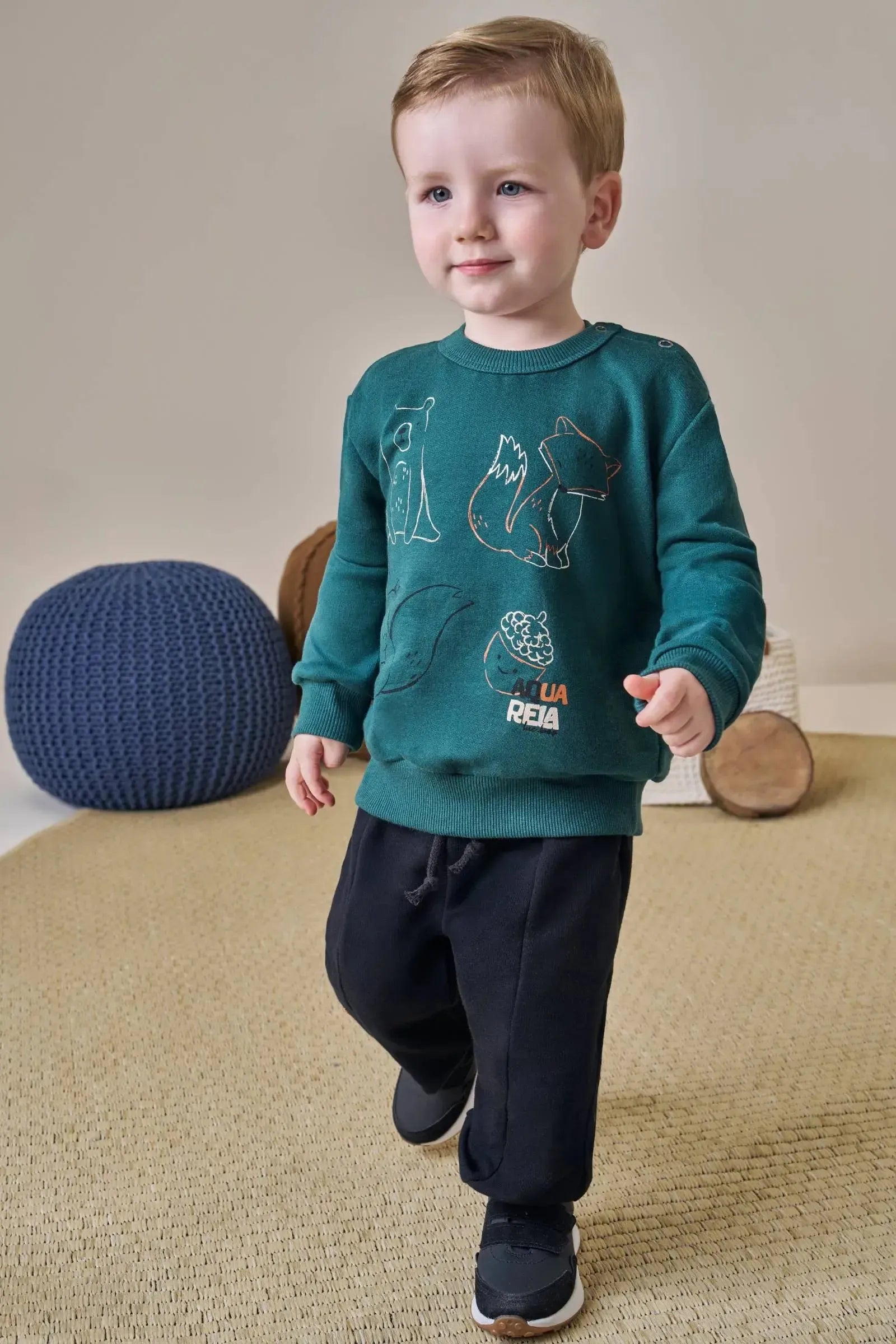 Conjunto de Blusão e Calça Jogger em Moletom sem Pelúcia 91801 LucBoo Bebê Menino