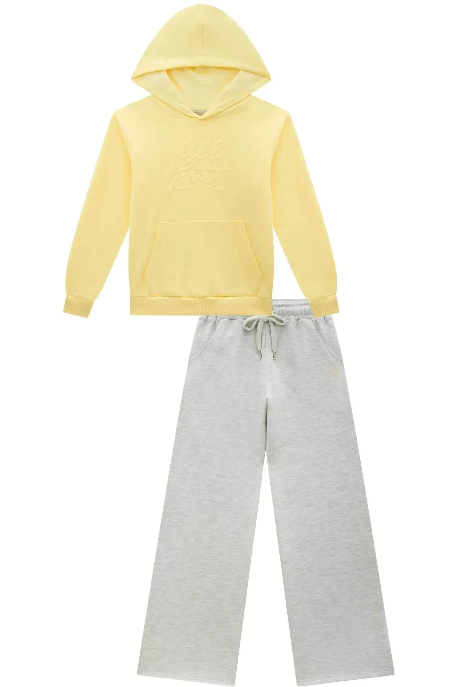 Conjunto de Blusão e Calça Wide Leg em Moletom com Pelúcia 90655 Vic&Vicky Teen Menina