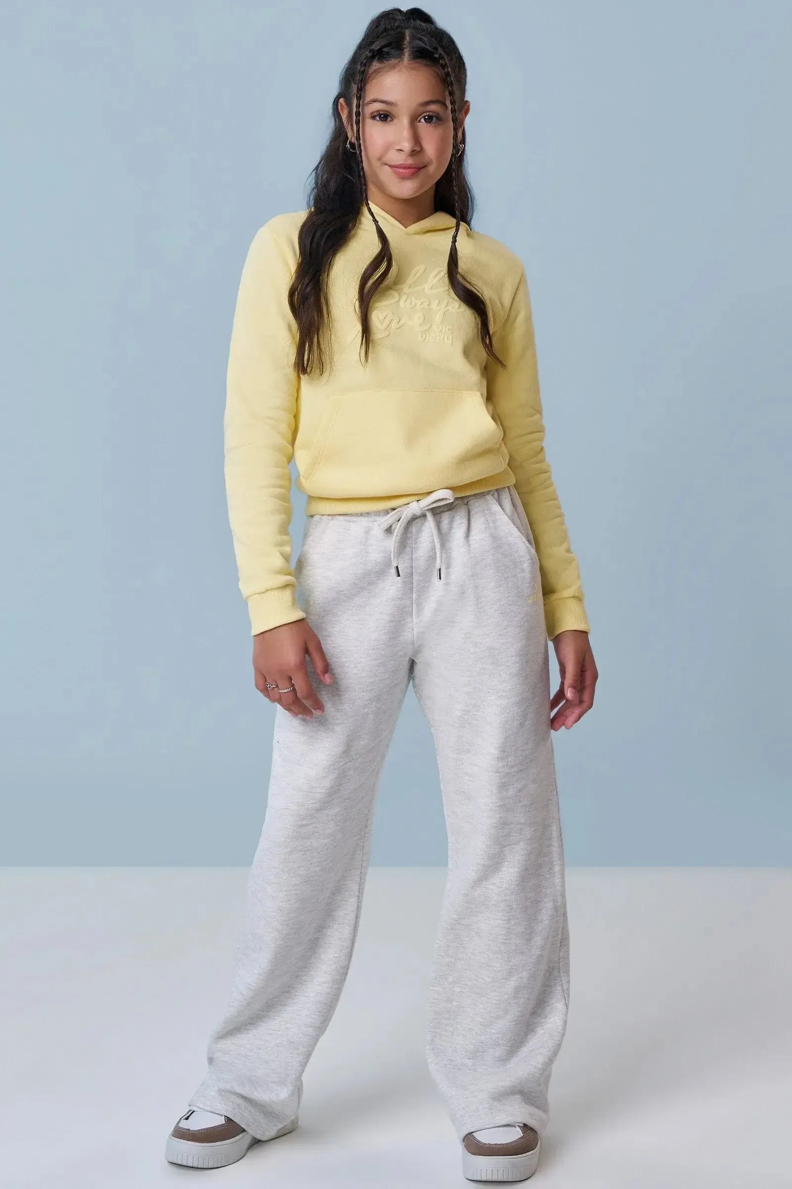 Conjunto de Blusão e Calça Wide Leg em Moletom com Pelúcia 90655 Vic&Vicky Teen Menina