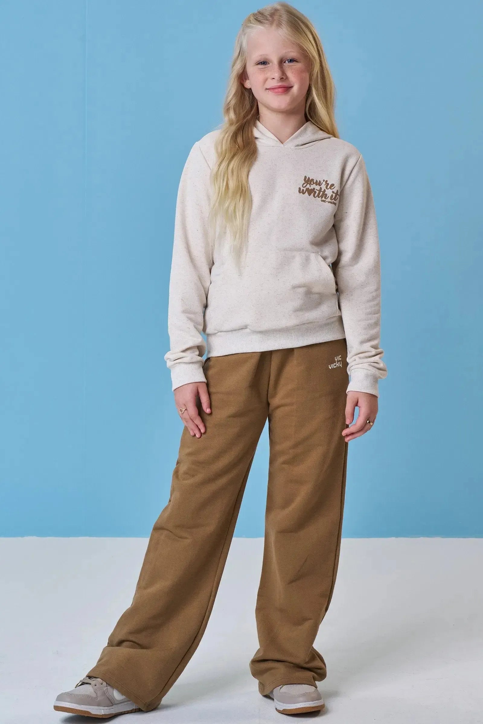 Conjunto de Blusão e Calça Wide Leg em Moletom sem Pelúcia 90650 Vic&Vicky Teen Menina