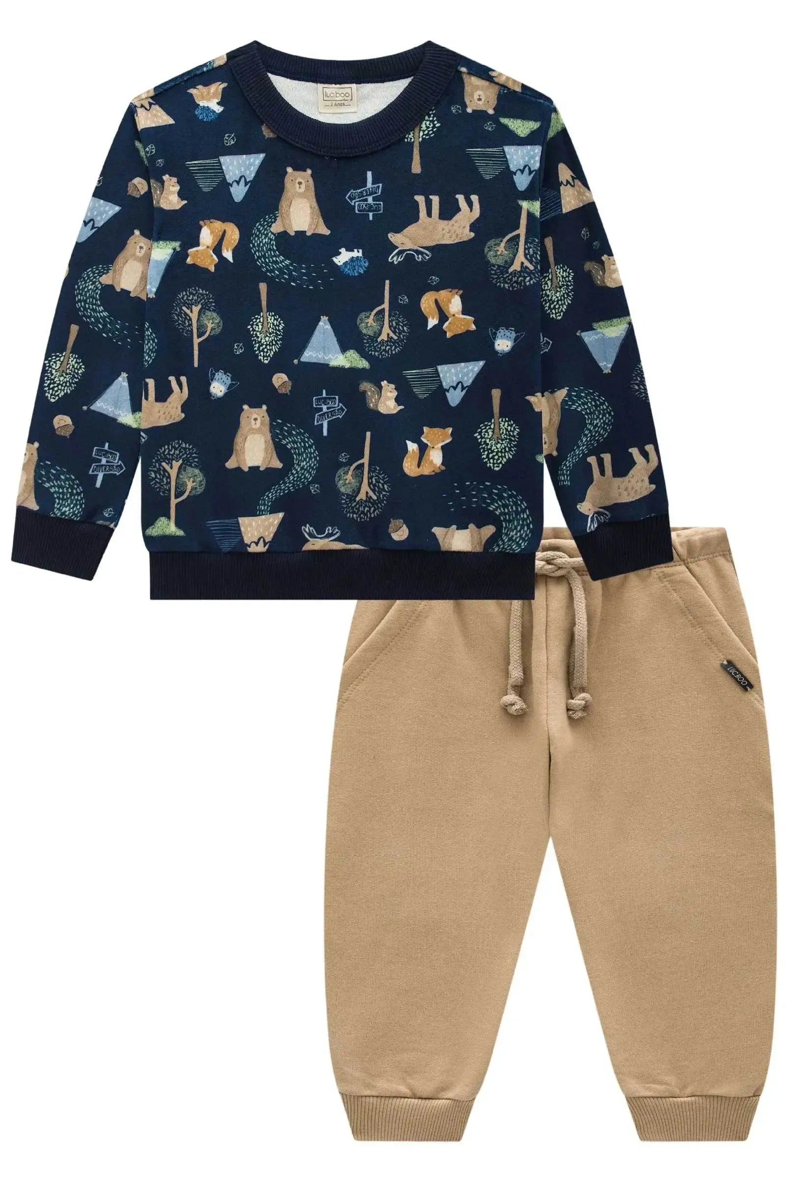 Conjunto de Blusão em Fleece Luxo e Calça Jogger em Moletom com Pelúcia 91659 LucBoo Bebê Menino