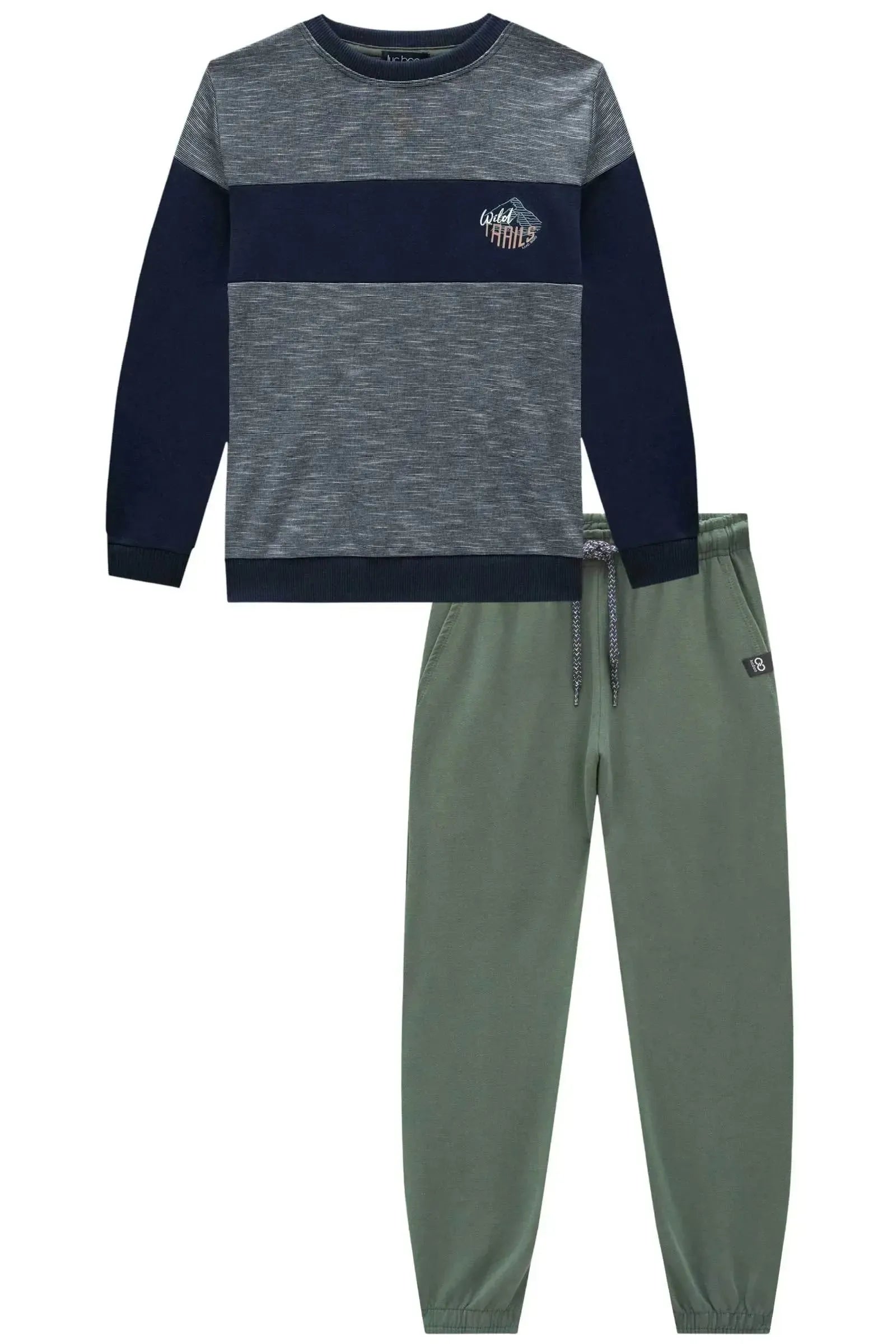 Conjunto de Blusão em Mesclado Bicolor e Calça em Molevisco 90136 LucBoo Infantil Menino