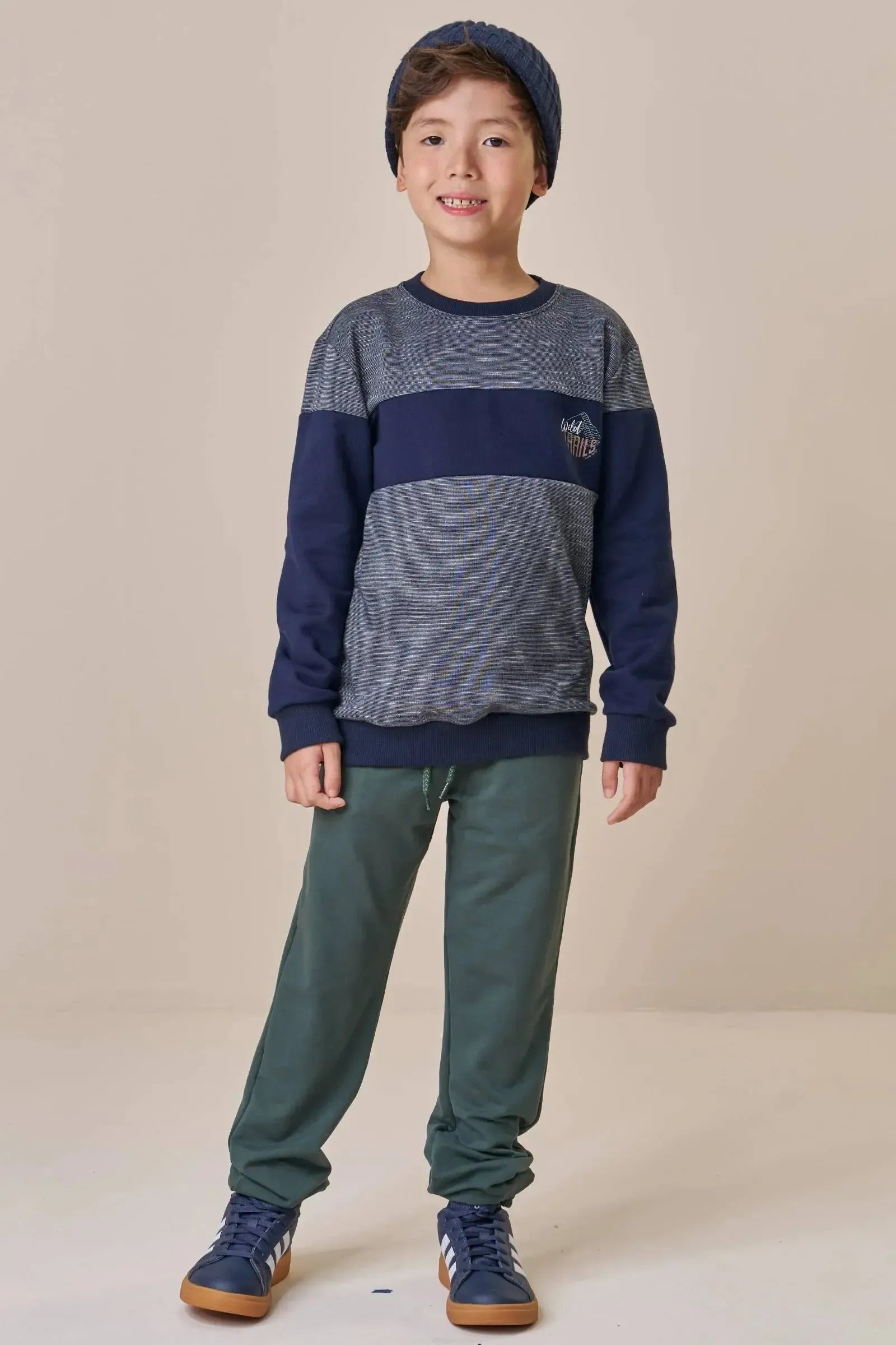 Conjunto de Blusão em Mesclado Bicolor e Calça em Molevisco 90136 LucBoo Infantil Menino