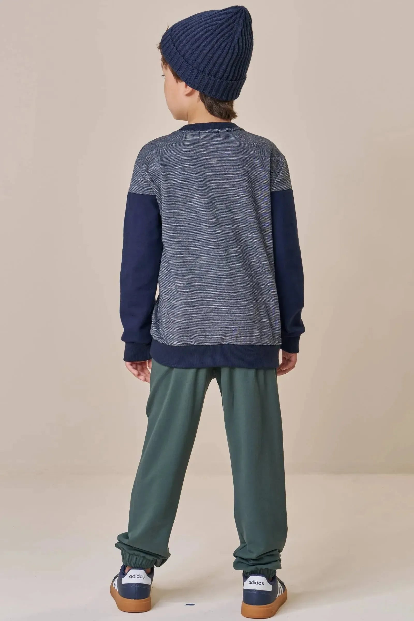 Conjunto de Blusão em Mesclado Bicolor e Calça em Molevisco 90136 LucBoo Infantil Menino