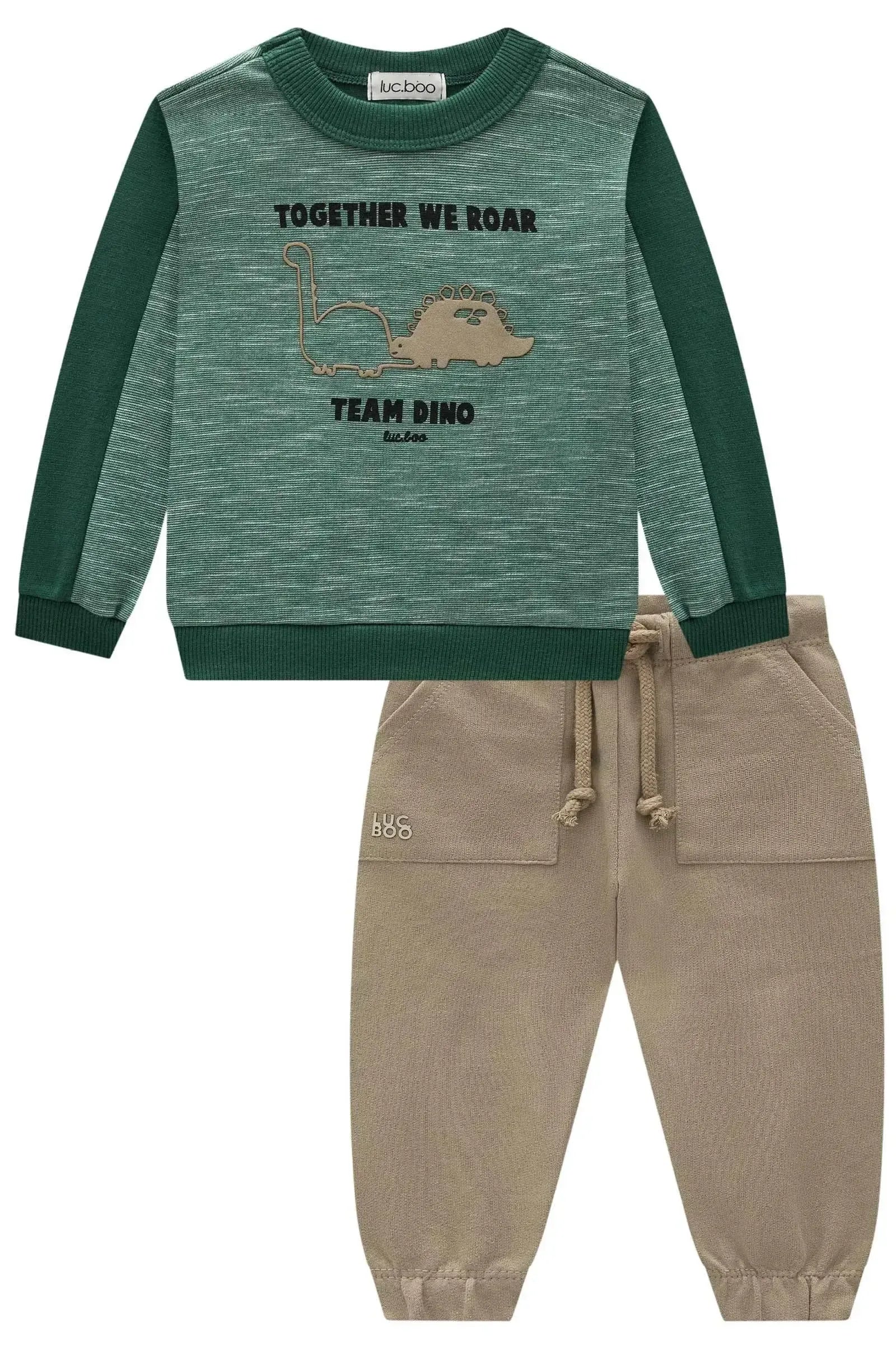 Conjunto de Blusão em Mesclado Bicolor e Calça Jogger em Moletom sem Pelúcia 90737 LucBoo Bebê Menino
