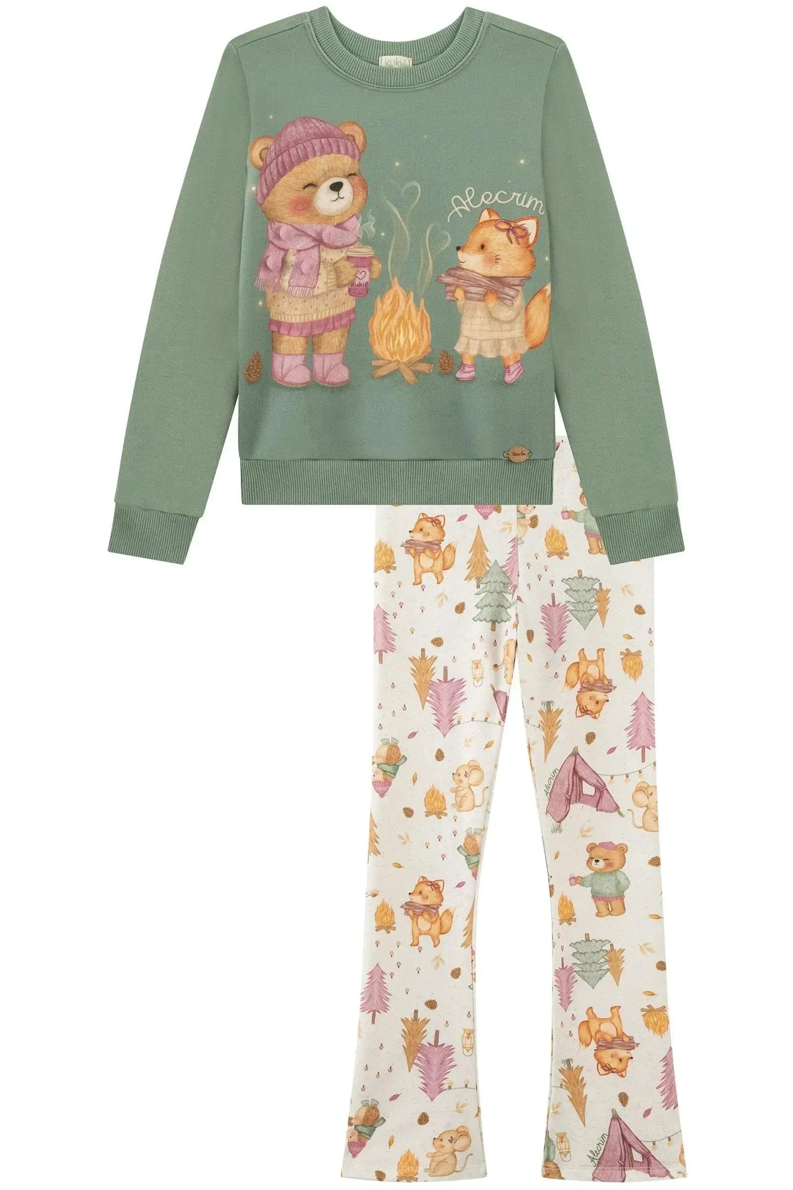 Conjunto de Blusão em Moletom com Pelúcia e Calça Boot Cut em Termoskin Peluciado 89598 Kukiê Infantil Menina