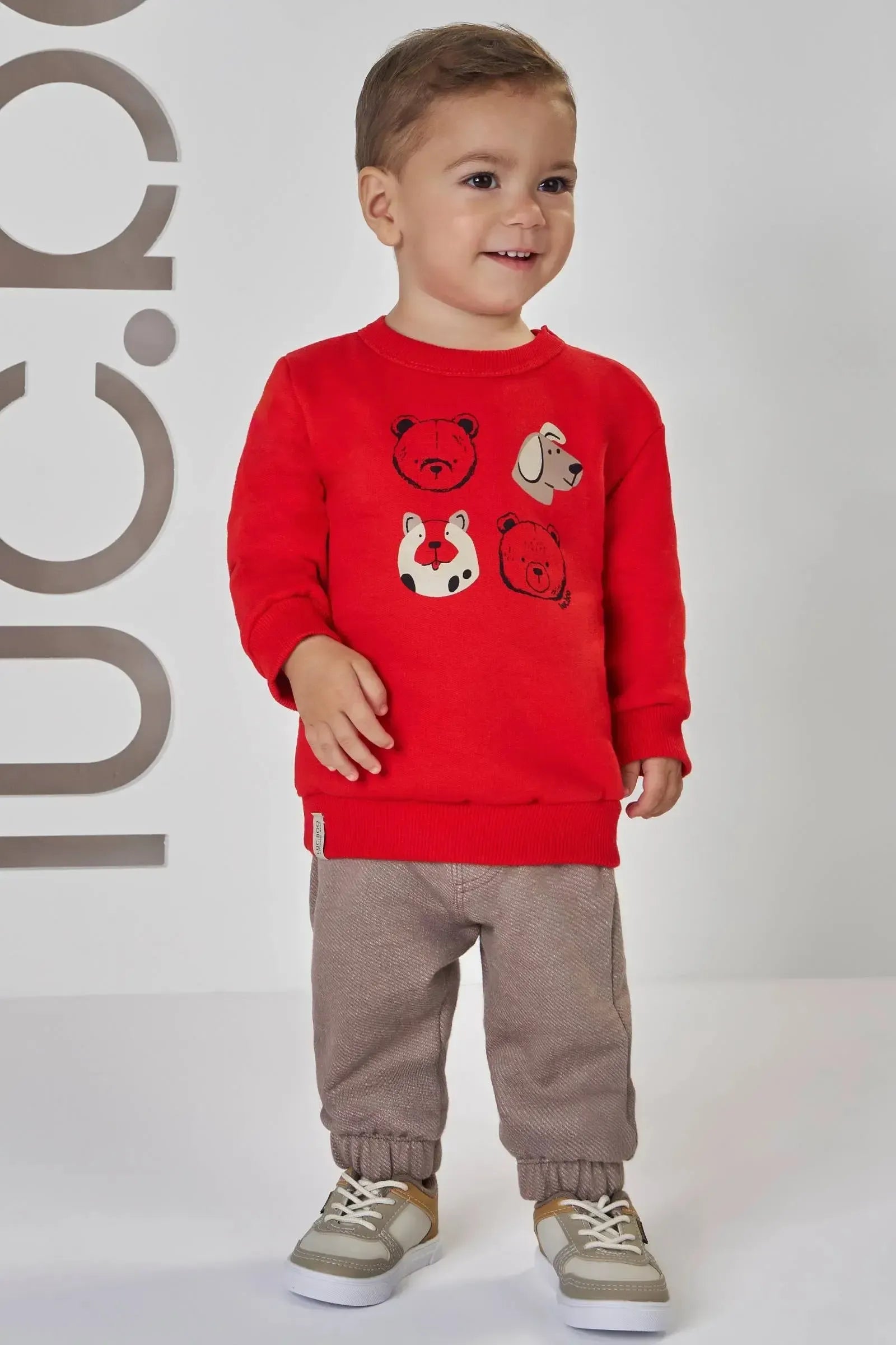 Conjunto de Blusão em Moletom com Pelúcia e Calça Jogger em Moletom Diagonal com Pelúcia 89752 LucBoo Bebê Menino