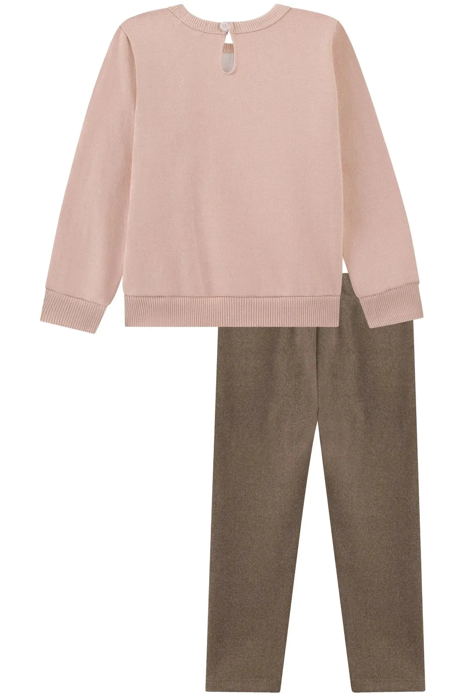 Conjunto de Blusão em Moletom com Pelúcia e Calça Legging em Canelado Comfy 90264 Kukiê Bebê Menina