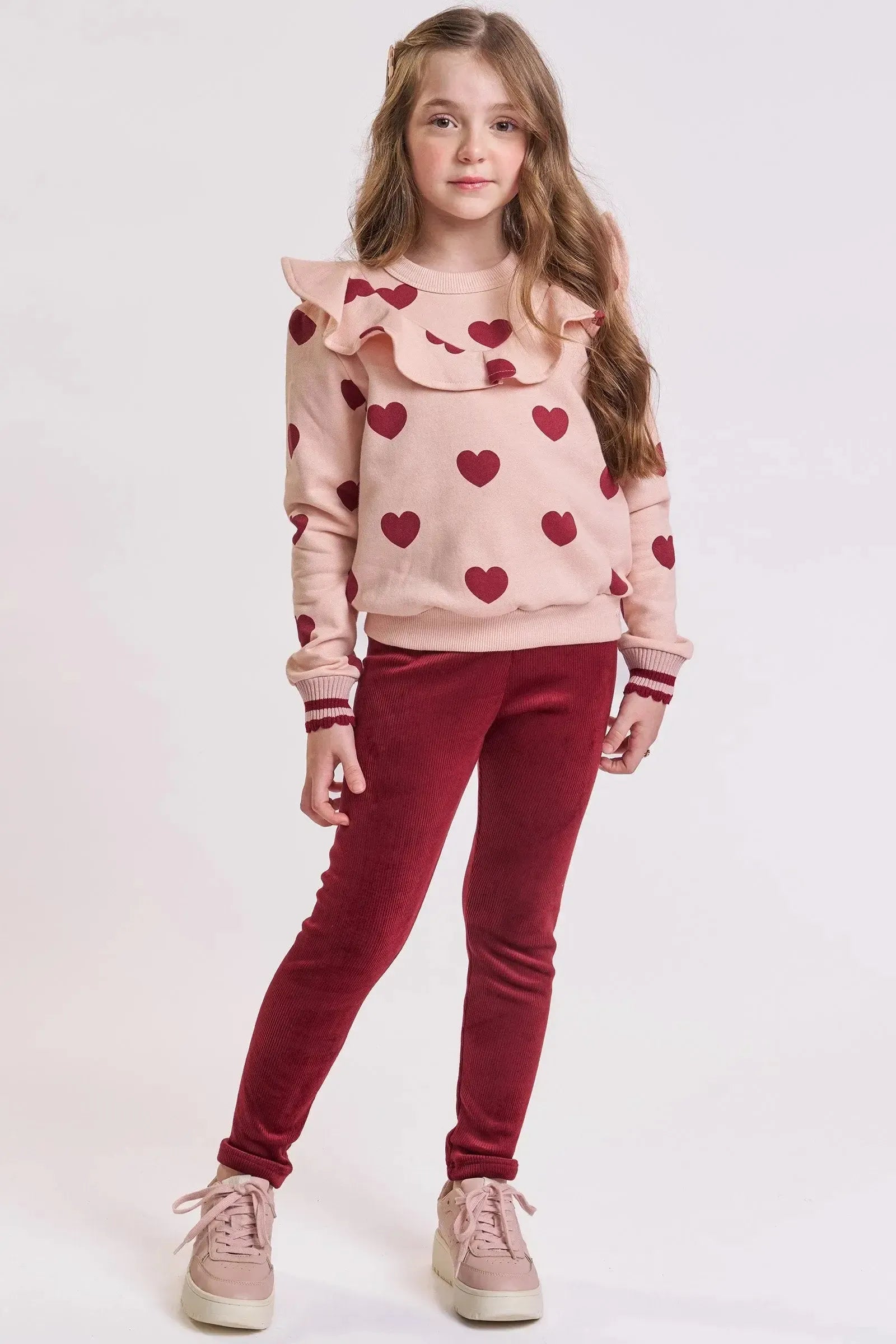 Conjunto de Blusão em Moletom com Pelúcia e Calça Legging em Canelado Cotelê 89841 Kukiê Infantil Menina