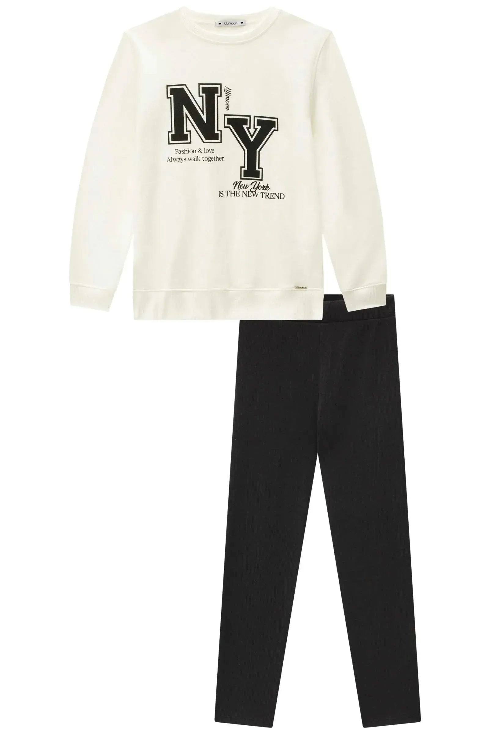 Conjunto de Blusão em Moletom com Pelúcia e Calça Legging em Canelado Soft 89204 Lilimoon Teen Menina