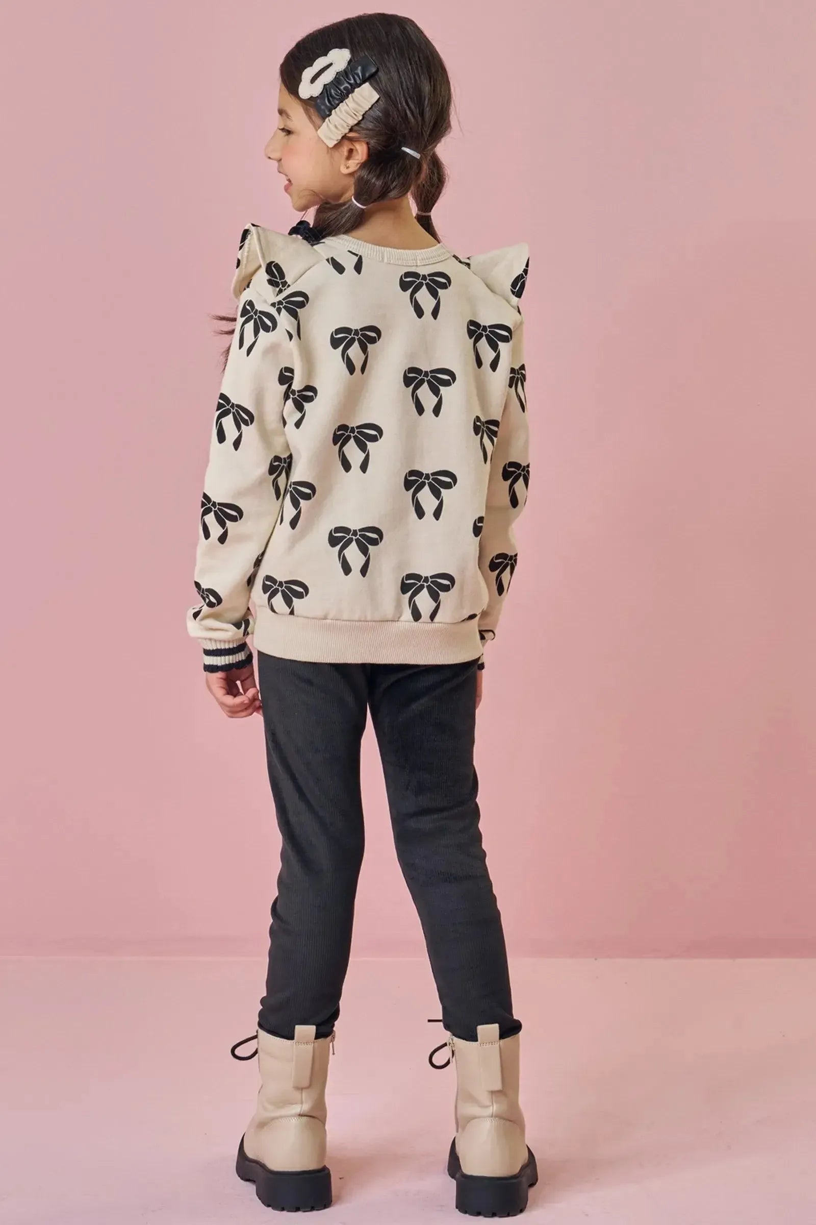 Conjunto de Blusão em Moletom com Pelúcia e Calça Legging em Fleece Cotelê 89849 Kukiê Infantil Menina