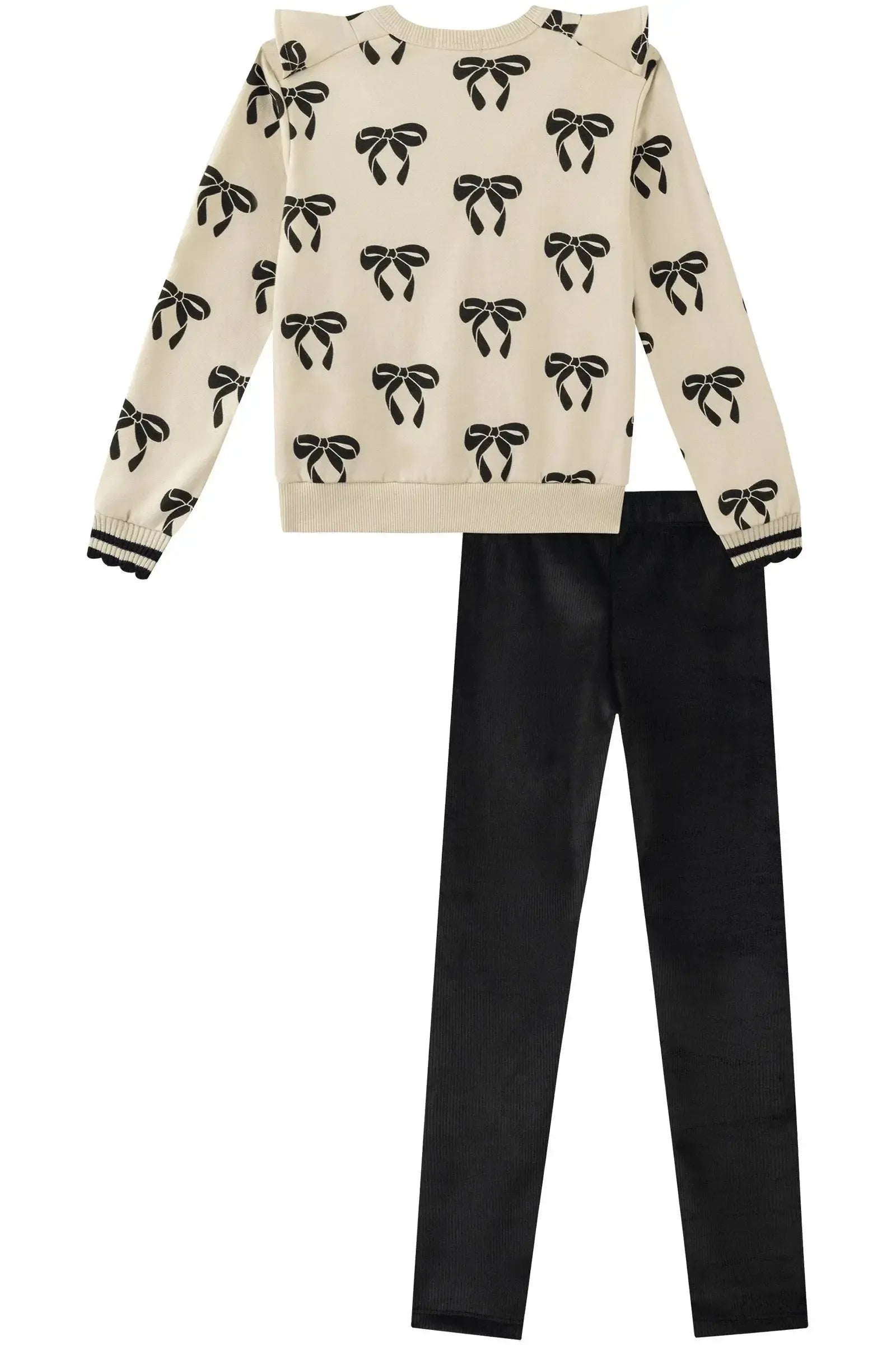 Conjunto de Blusão em Moletom com Pelúcia e Calça Legging em Fleece Cotelê 89849 Kukiê Infantil Menina