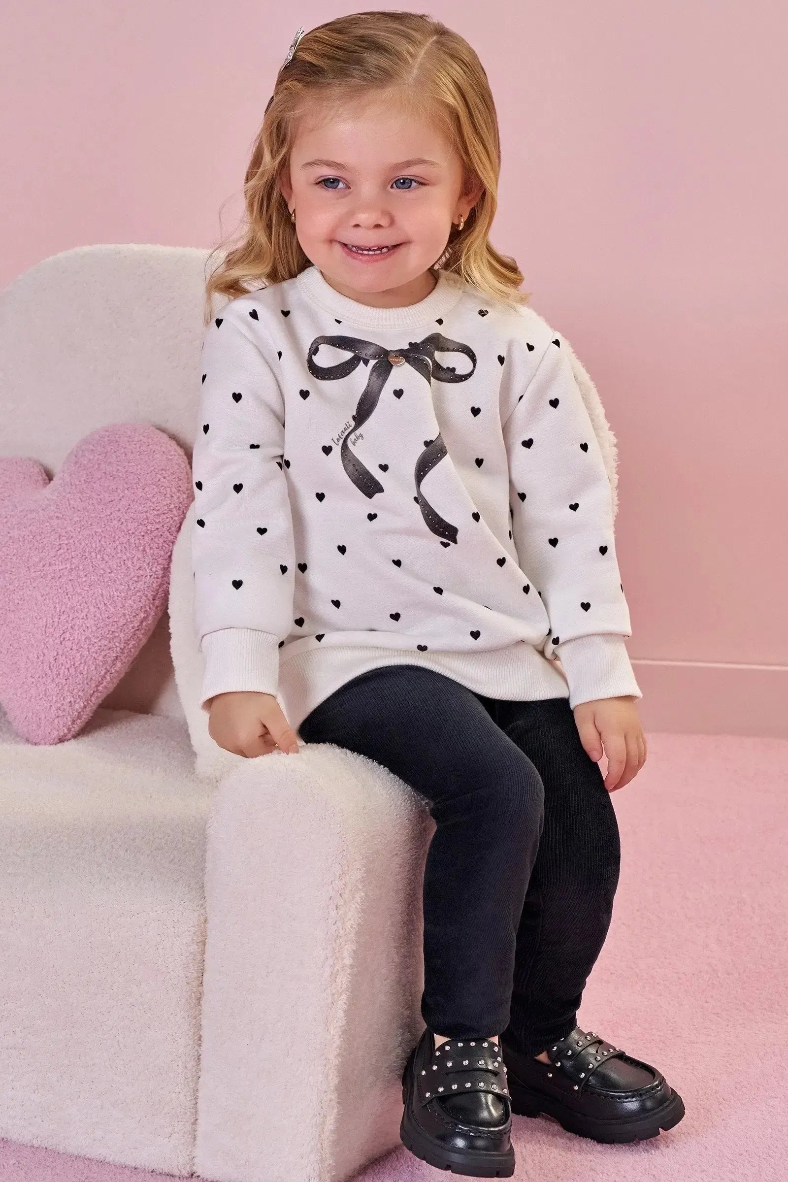 Conjunto de Blusão em Moletom com Pelúcia e Calça Legging em Malha Cotelê 89974 Infanti Bebê Menina