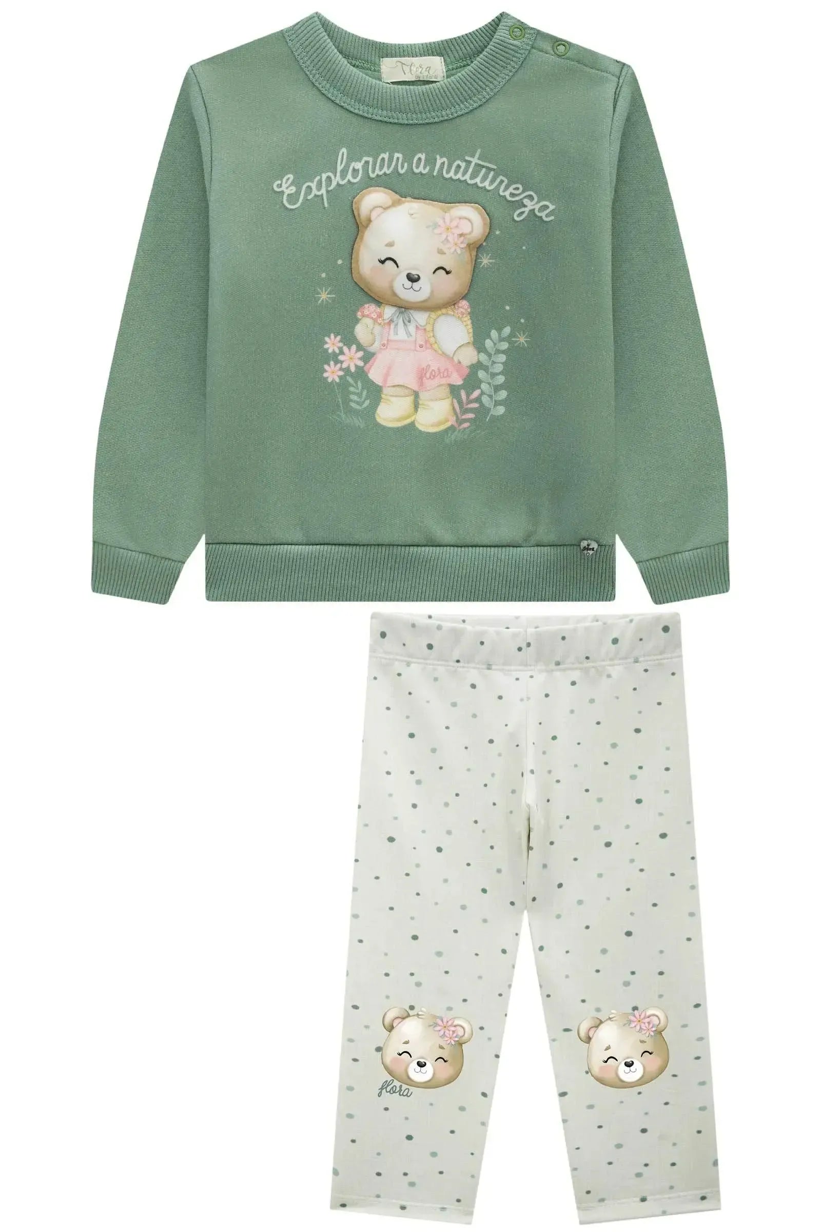 Conjunto de Blusão em Moletom com Pelúcia e Calça Legging em Termoskin Peluciado 89645 Infanti Bebê Menina
