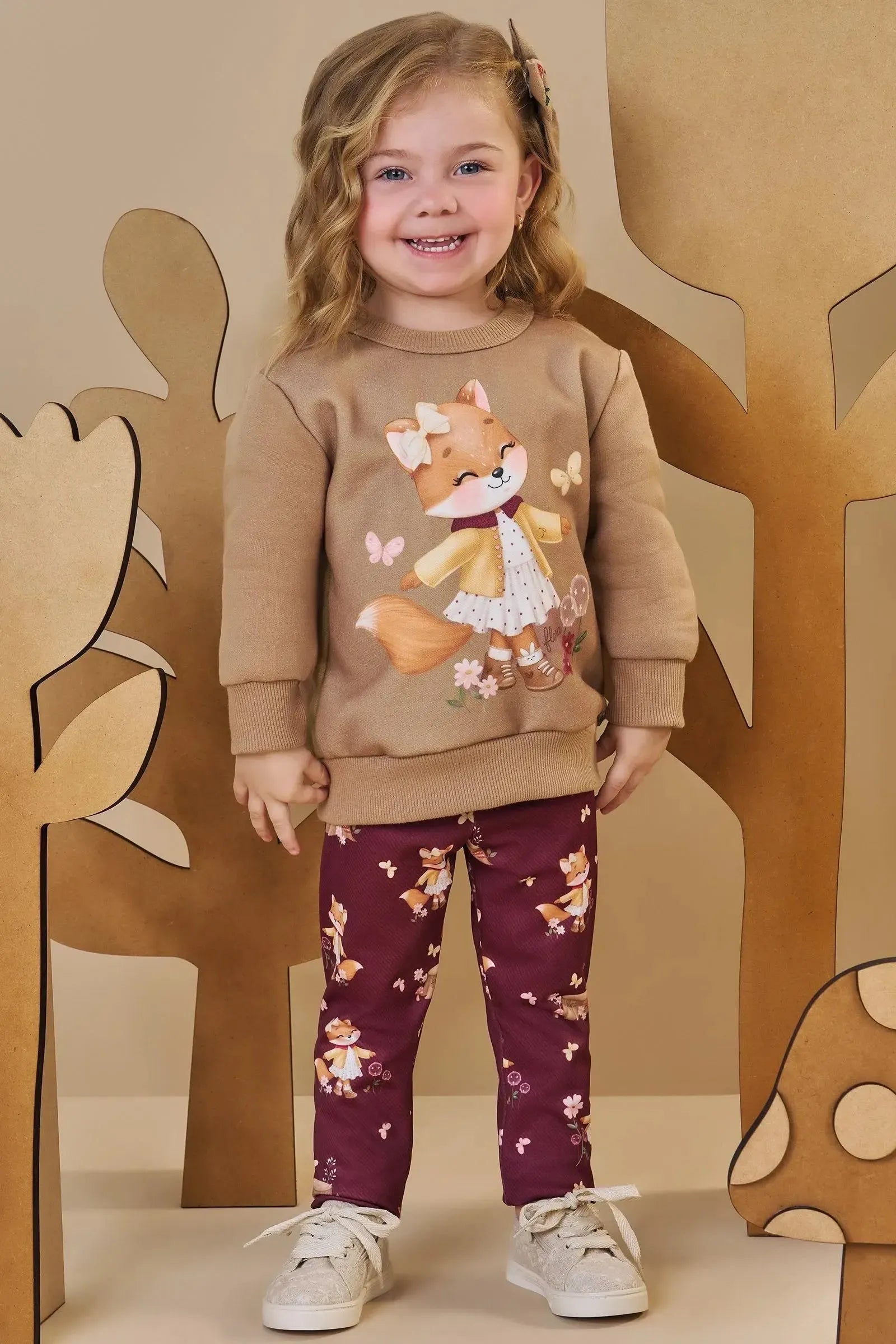 Conjunto de Blusão em Moletom com Pelúcia e Calça Legging em Termoskin Peluciado 89653 Infanti Bebê Menina