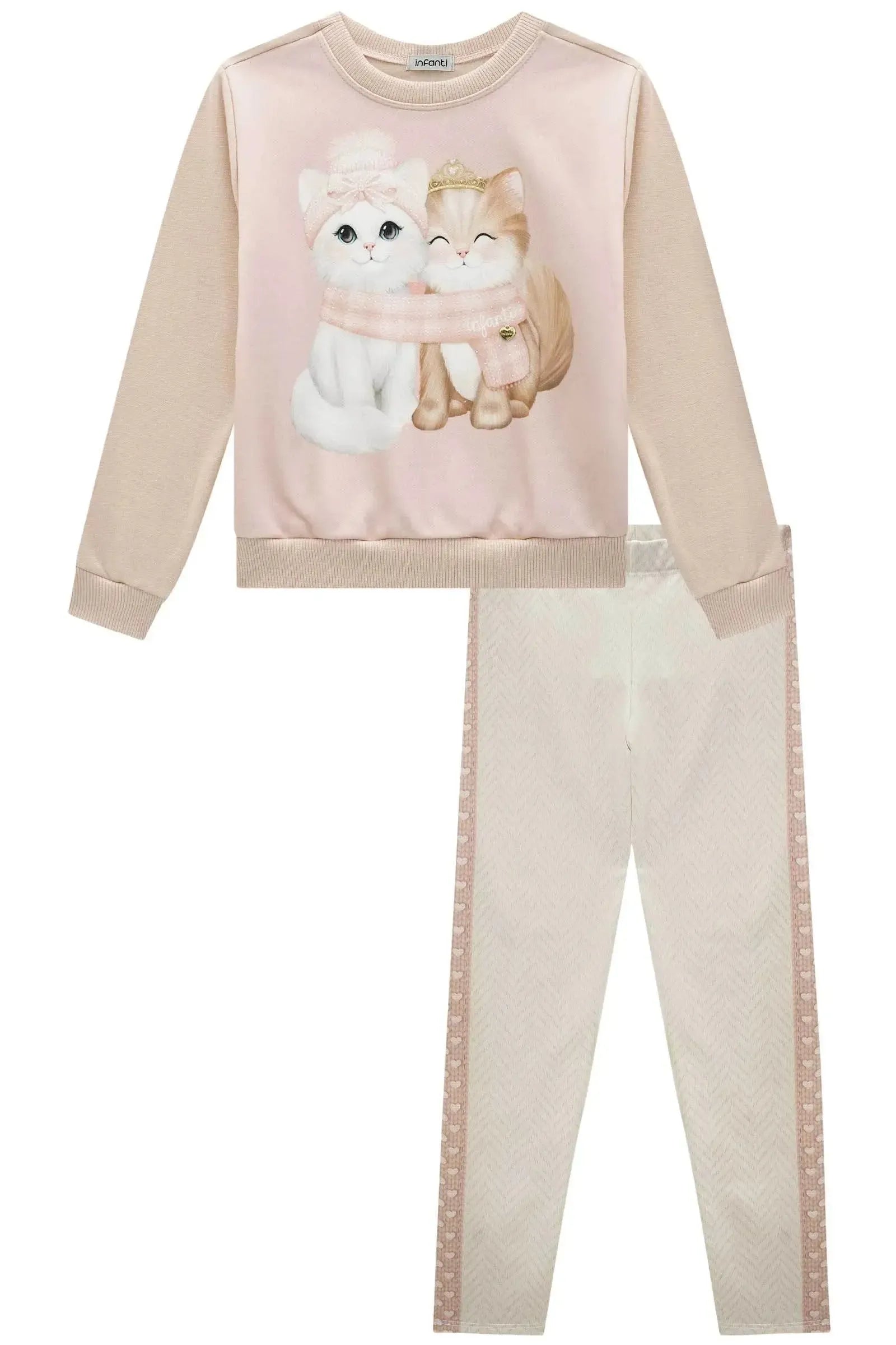 Conjunto de Blusão em Moletom com Pelúcia e Calça Legging em Termoskin Peluciado 89751 Infanti Infantil Menina