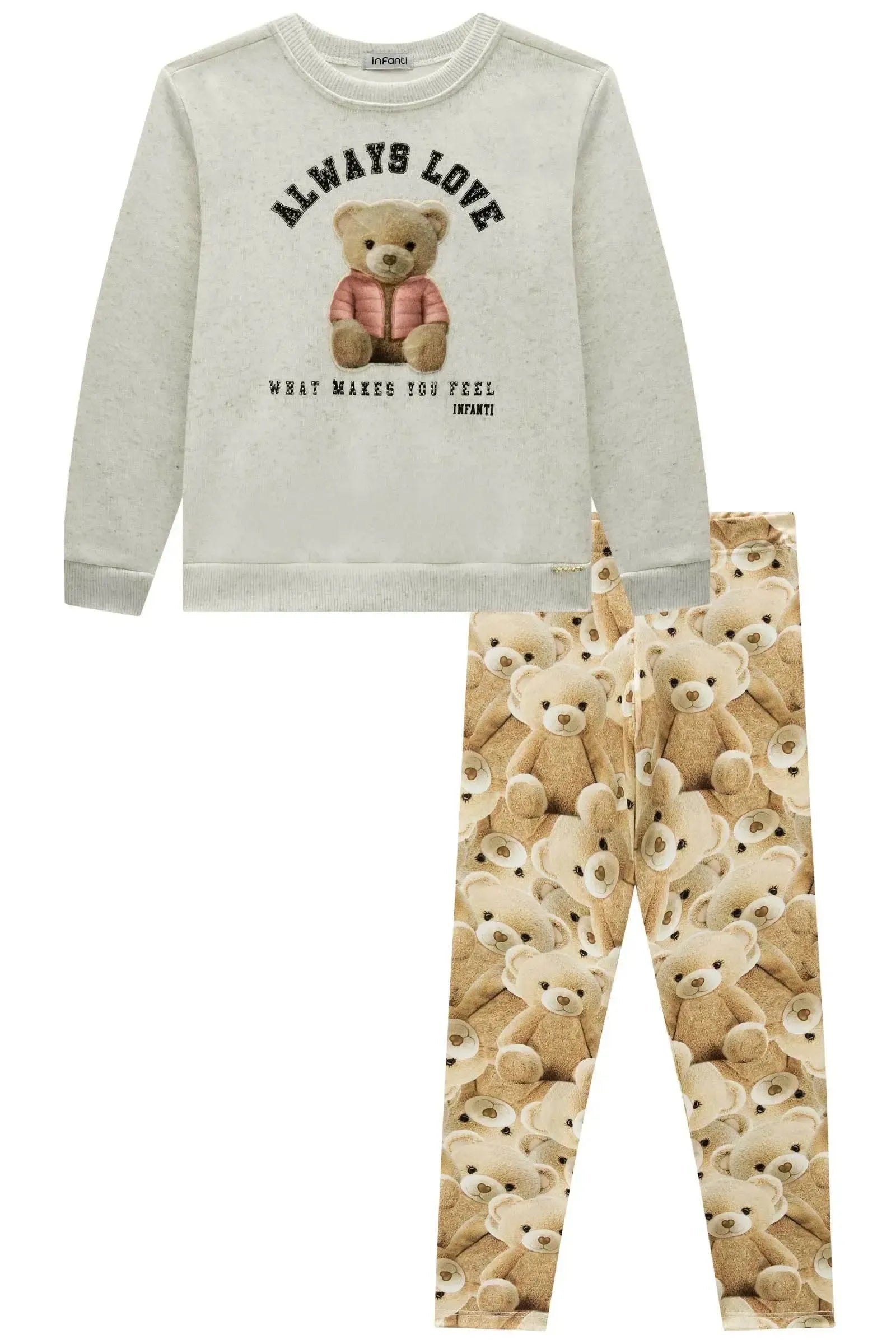 Conjunto de Blusão em Moletom com Pelúcia e Calça Legging em Termoskin Peluciado 92134 Infanti Infantil Menina