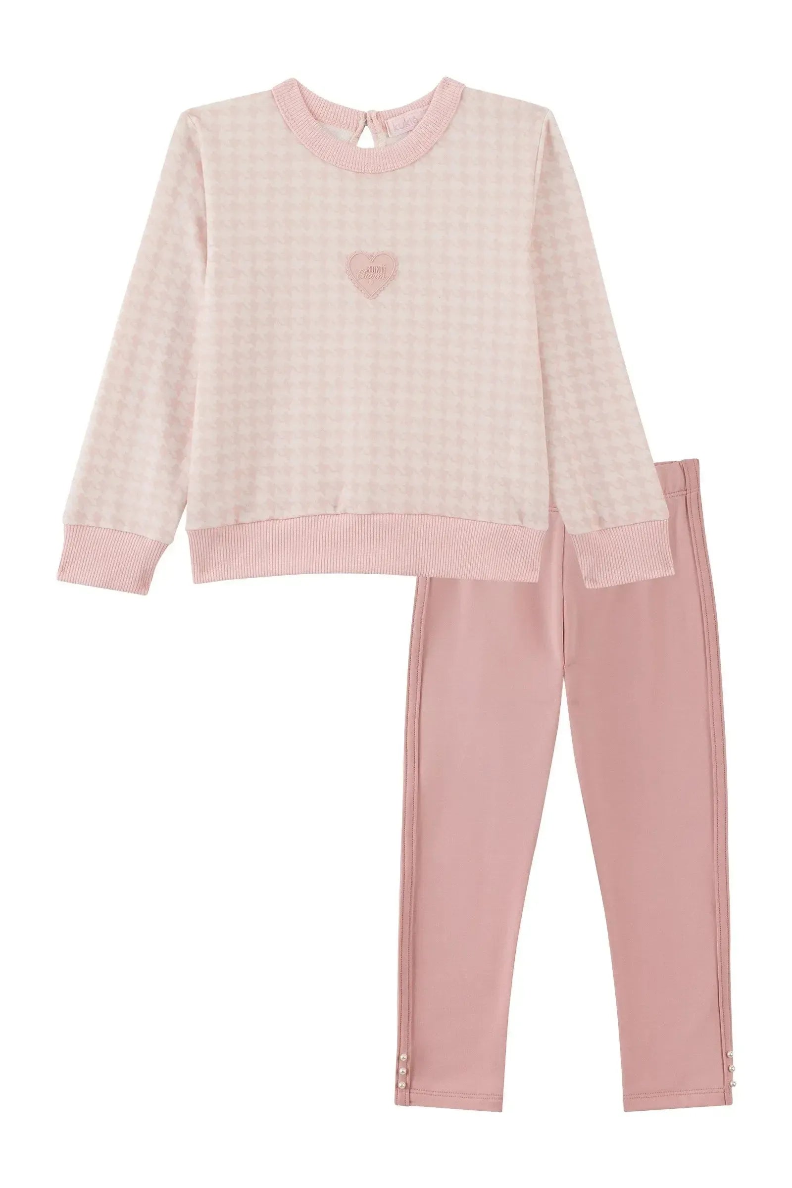 Conjunto de Blusão em Moletom com Pelúcia e Calça Legging em Termoskin Peluciado 92142 Kukiê Bebê Menina