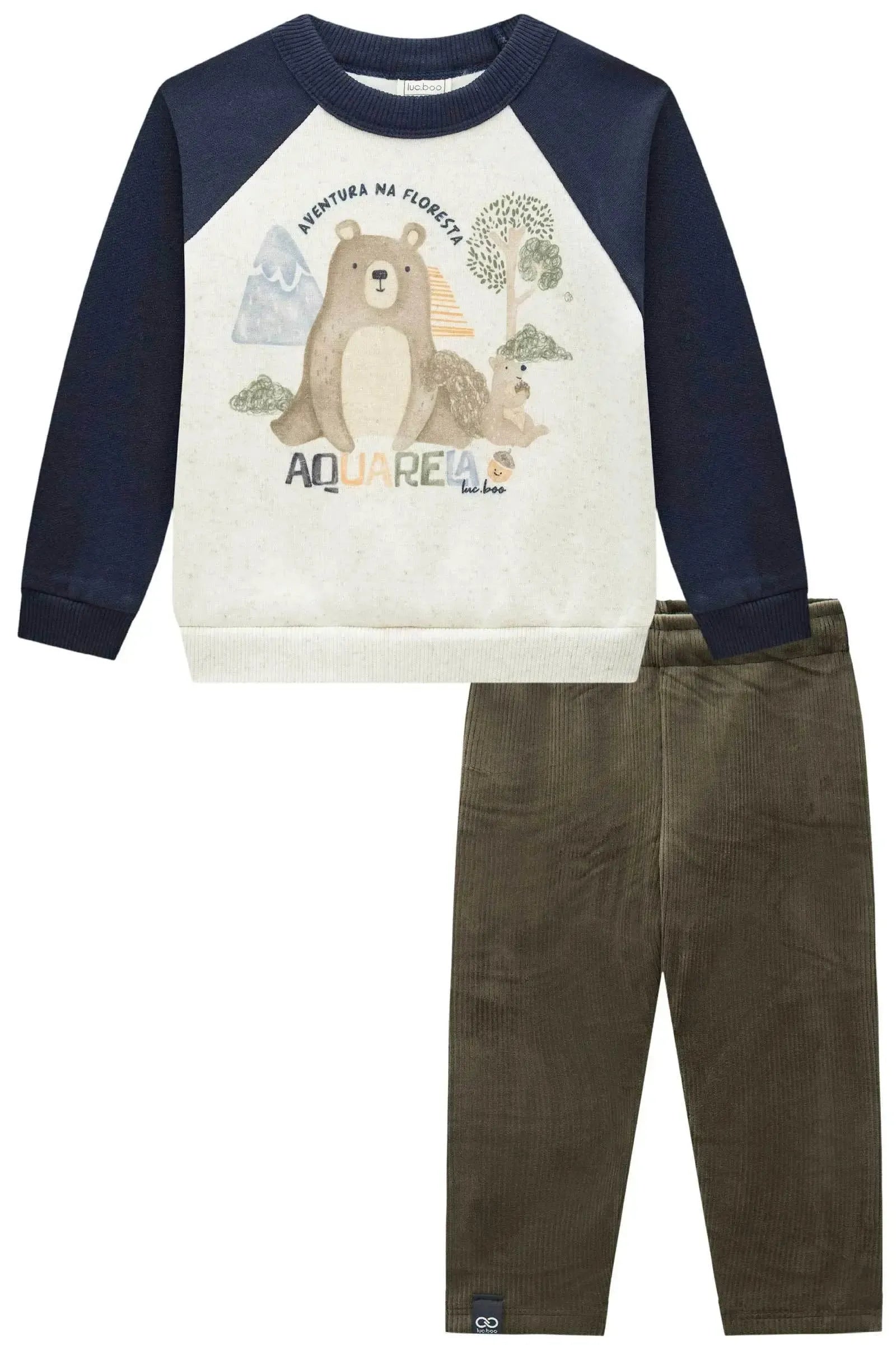Conjunto de Blusão em Moletom com Pelúcia e Calça Skinny em Fleece Cotelê com Elastano 91750 LucBoo Bebê Menino