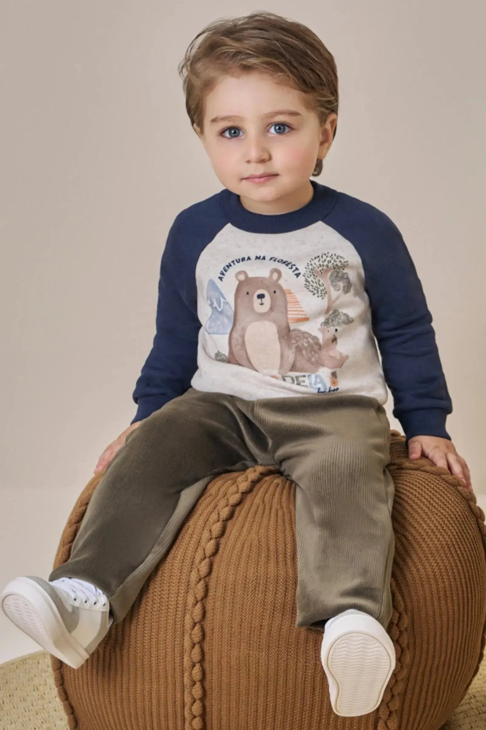 Conjunto de Blusão em Moletom com Pelúcia e Calça Skinny em Fleece Cotelê com Elastano 91750 LucBoo Bebê Menino