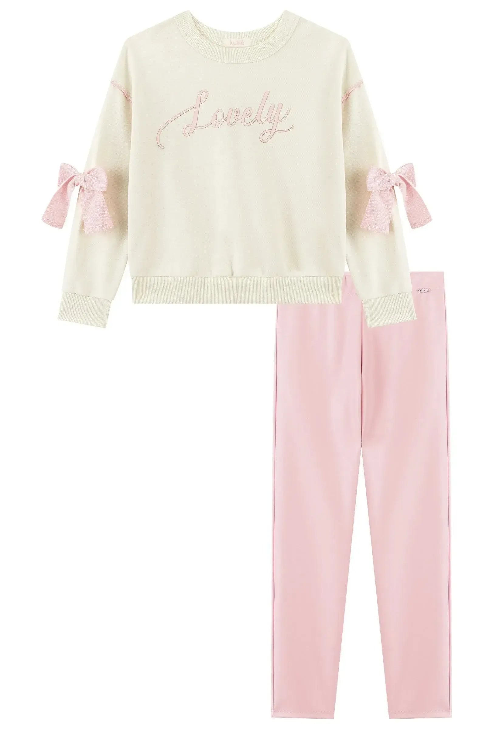 Conjunto de Blusão em Moletom com Pelúcia e Legging em Couro Eco e Termoskin Peluciado 93779 Kukiê Infantil Menina