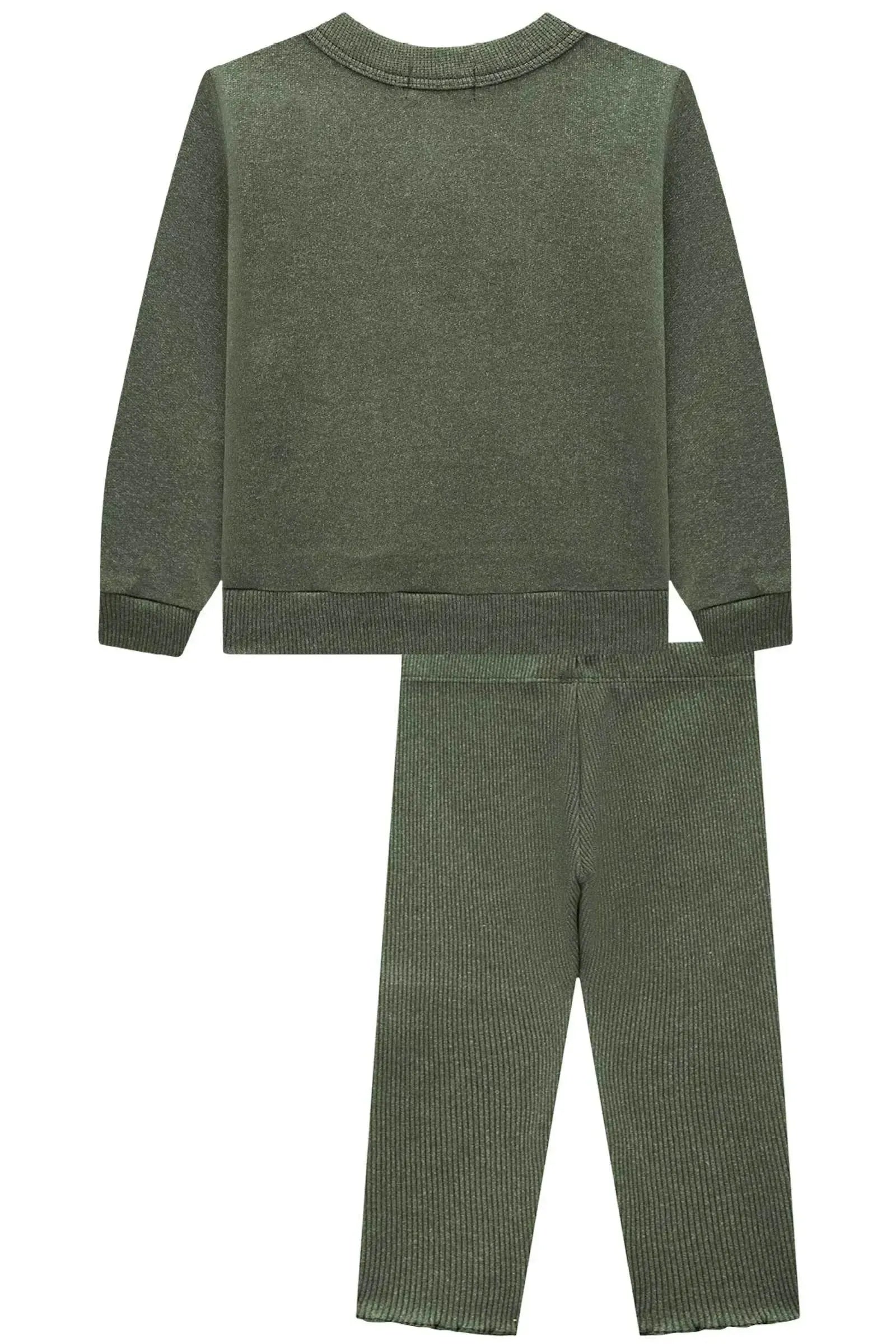 Conjunto de Blusão em Moletom Diferenciado com Pelúcia e Calça Legging em Ribana Canelada 89646 Infanti Bebê Menina