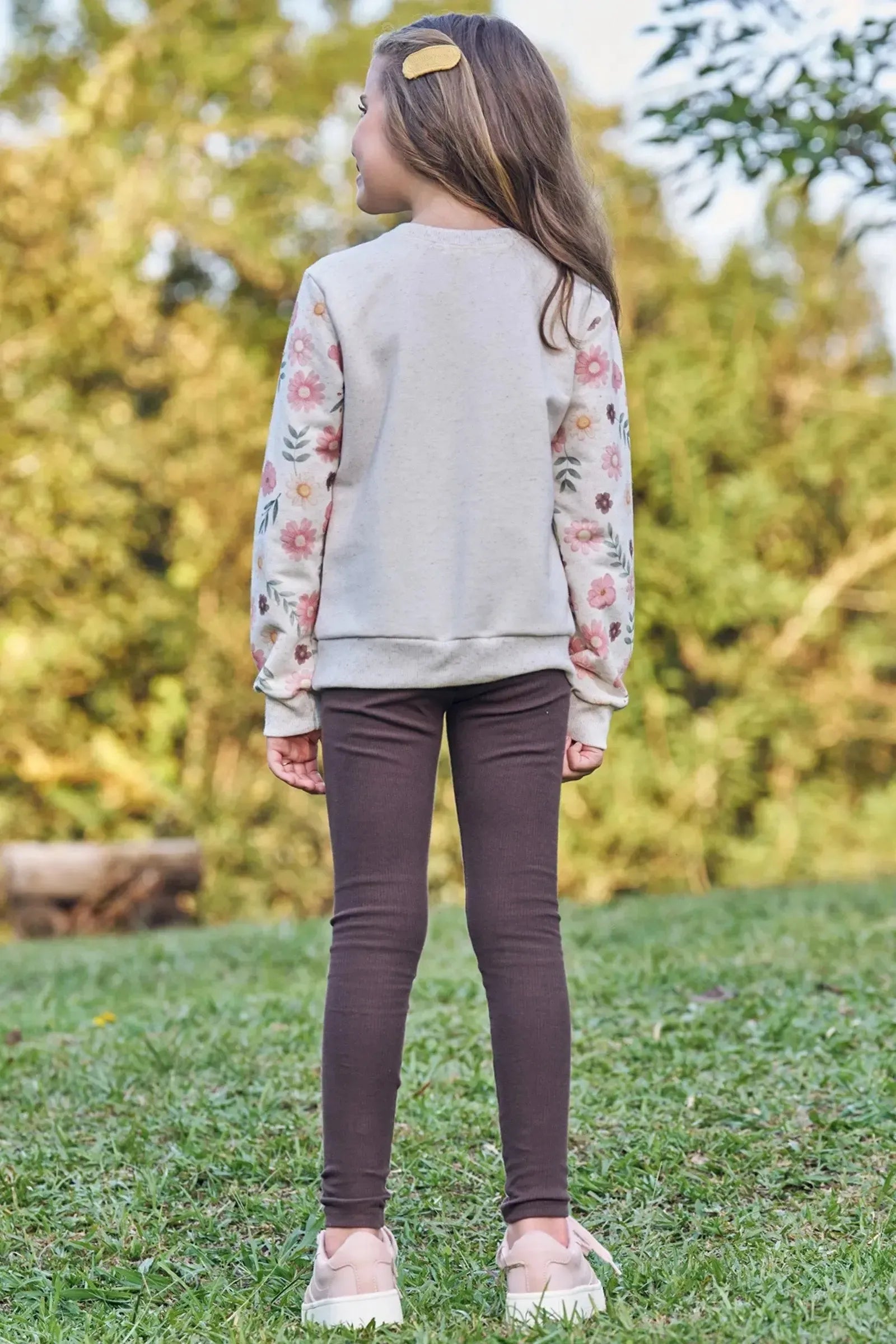 Conjunto de Blusão em Moletom Linho sem Pelúcia e Calça Legging em Canelado 89910 Kukiê Infantil Menina