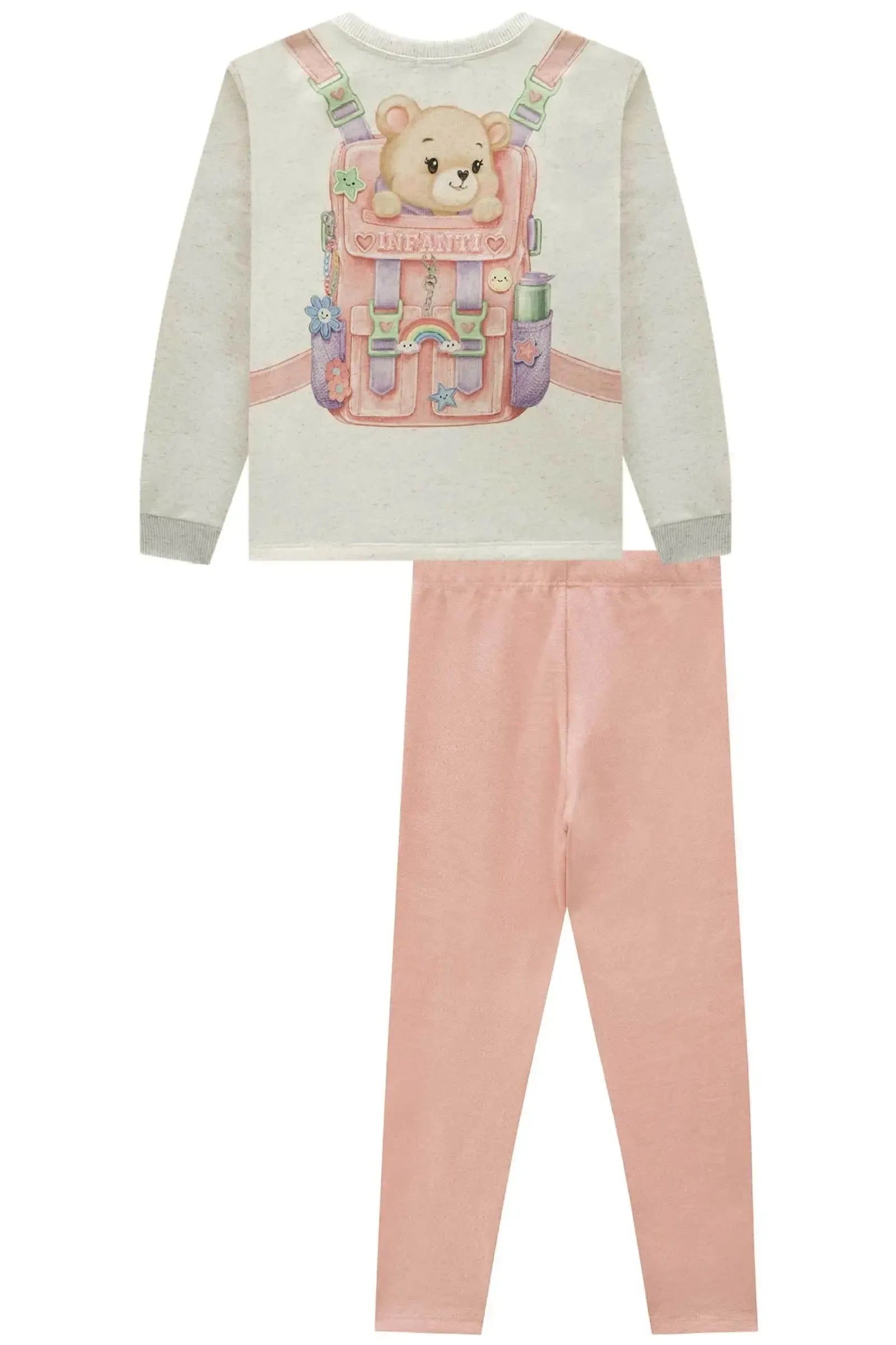 Conjunto de Blusão em Moletom Linho sem Pelúcia e Calça Legging em Moletwill 91808 Infanti Infantil Menina
